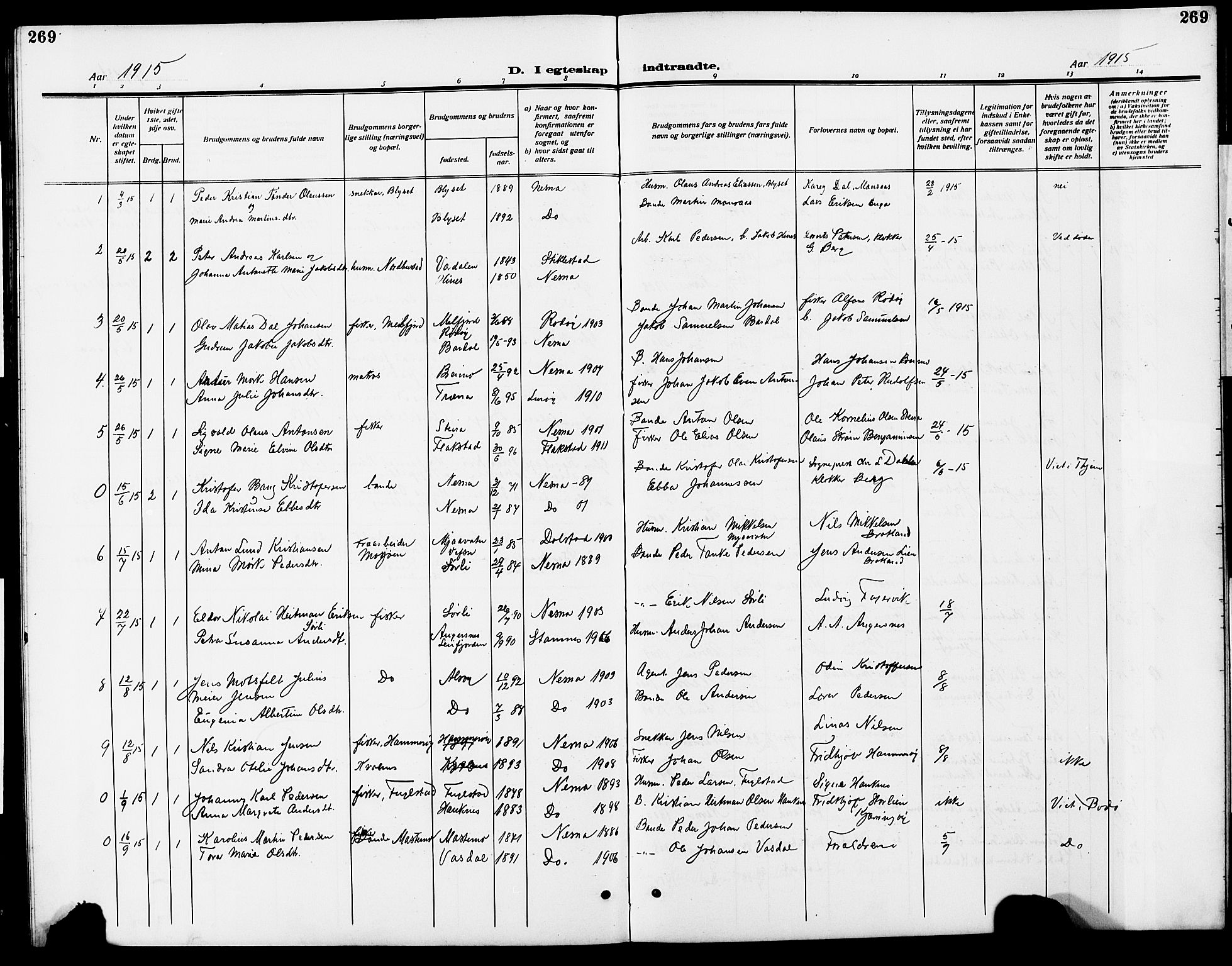 Ministerialprotokoller, klokkerbøker og fødselsregistre - Nordland, SAT/A-1459/838/L0560: Parish register (copy) no. 838C07, 1910-1928, p. 269