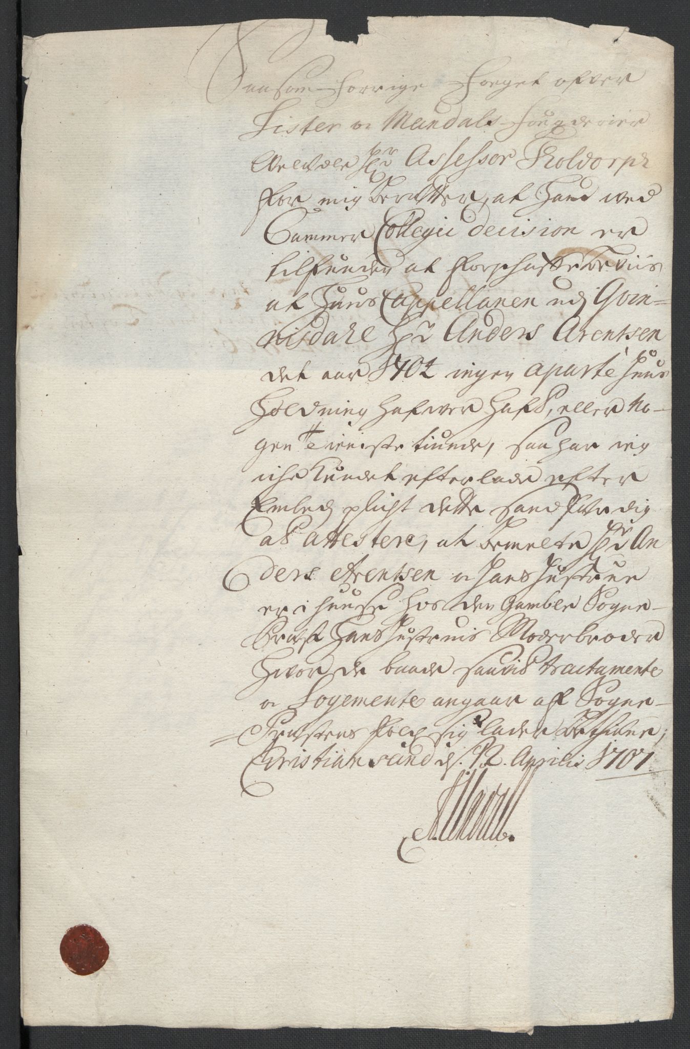 Rentekammeret inntil 1814, Reviderte regnskaper, Fogderegnskap, AV/RA-EA-4092/R43/L2551: Fogderegnskap Lista og Mandal, 1705-1709, p. 289