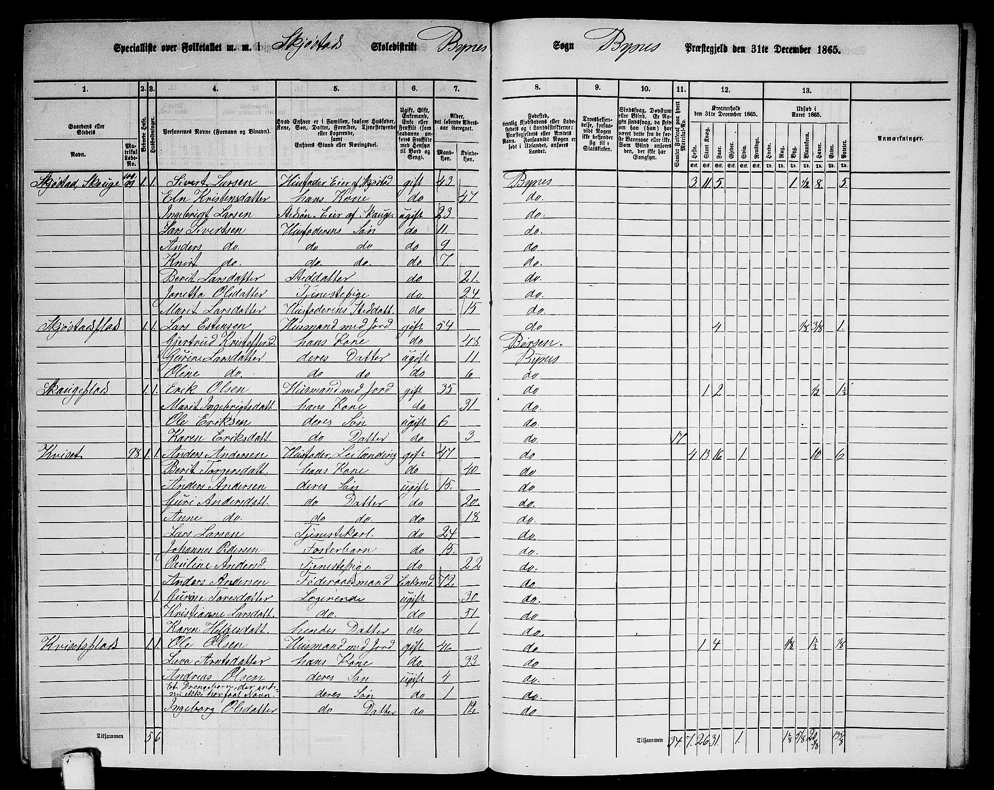 RA, 1865 census for Byneset, 1865, p. 109