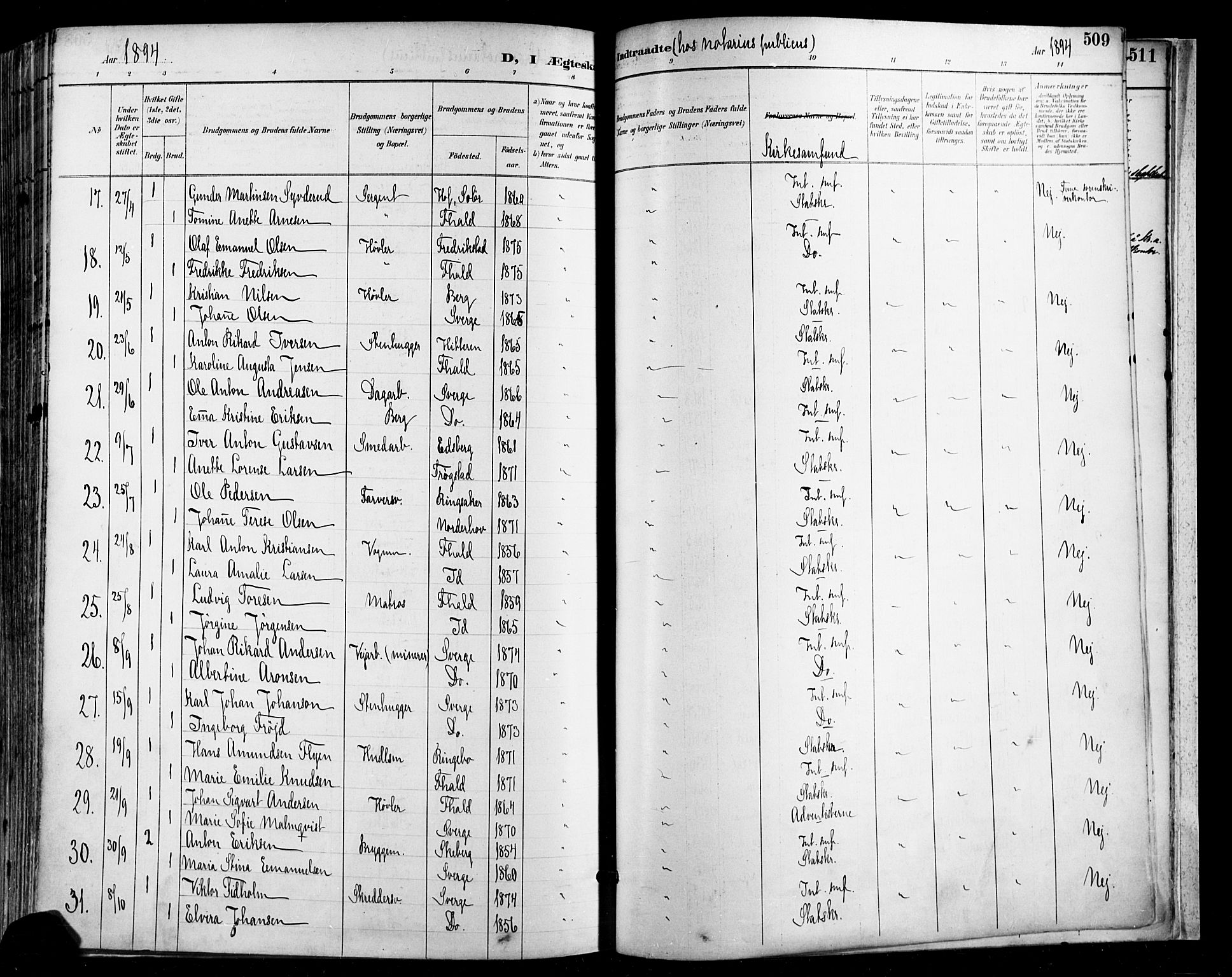 Halden prestekontor Kirkebøker, AV/SAO-A-10909/F/Fa/L0013: Parish register (official) no. I 13, 1890-1906, p. 509