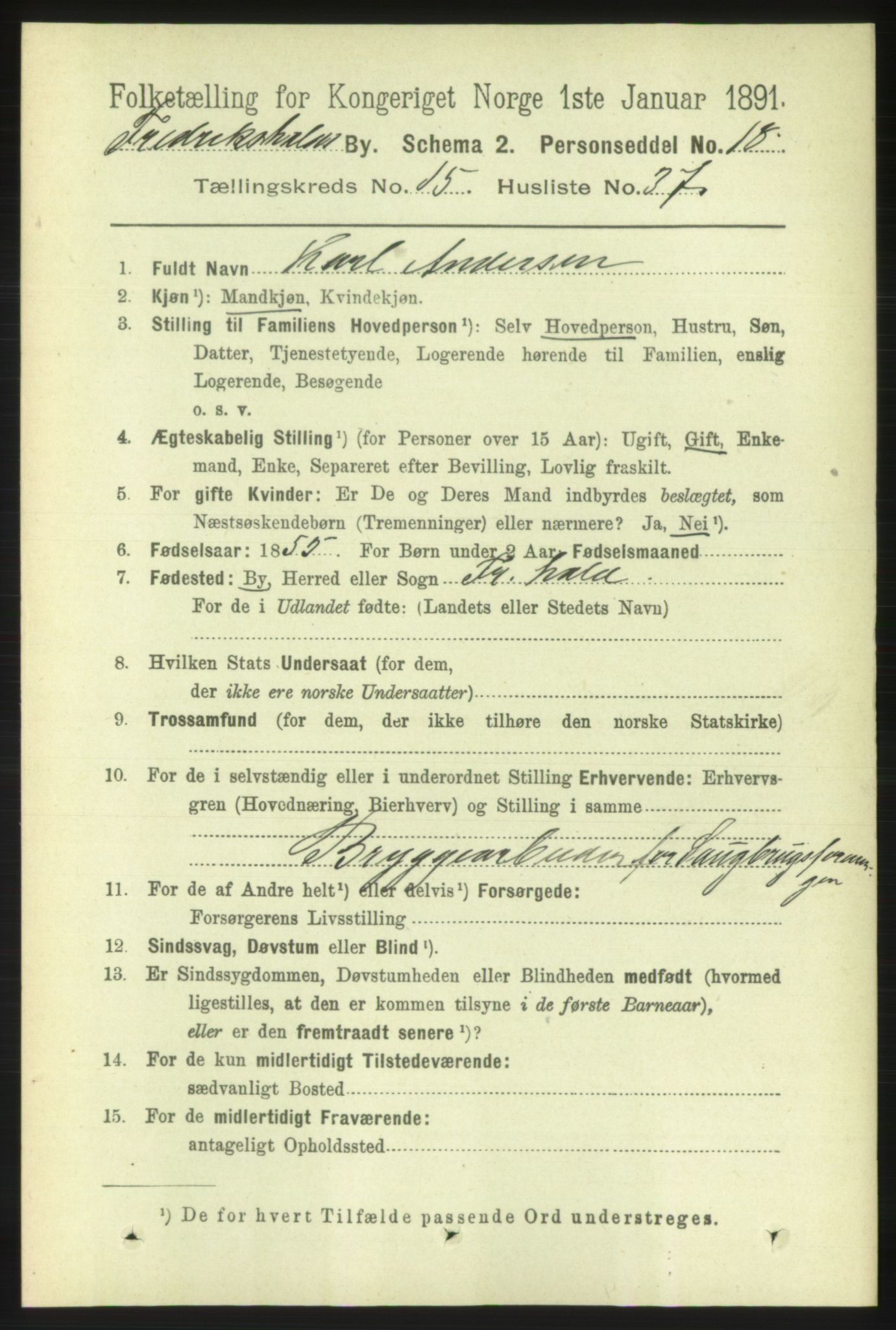 RA, 1891 census for 0101 Fredrikshald, 1891, p. 9895