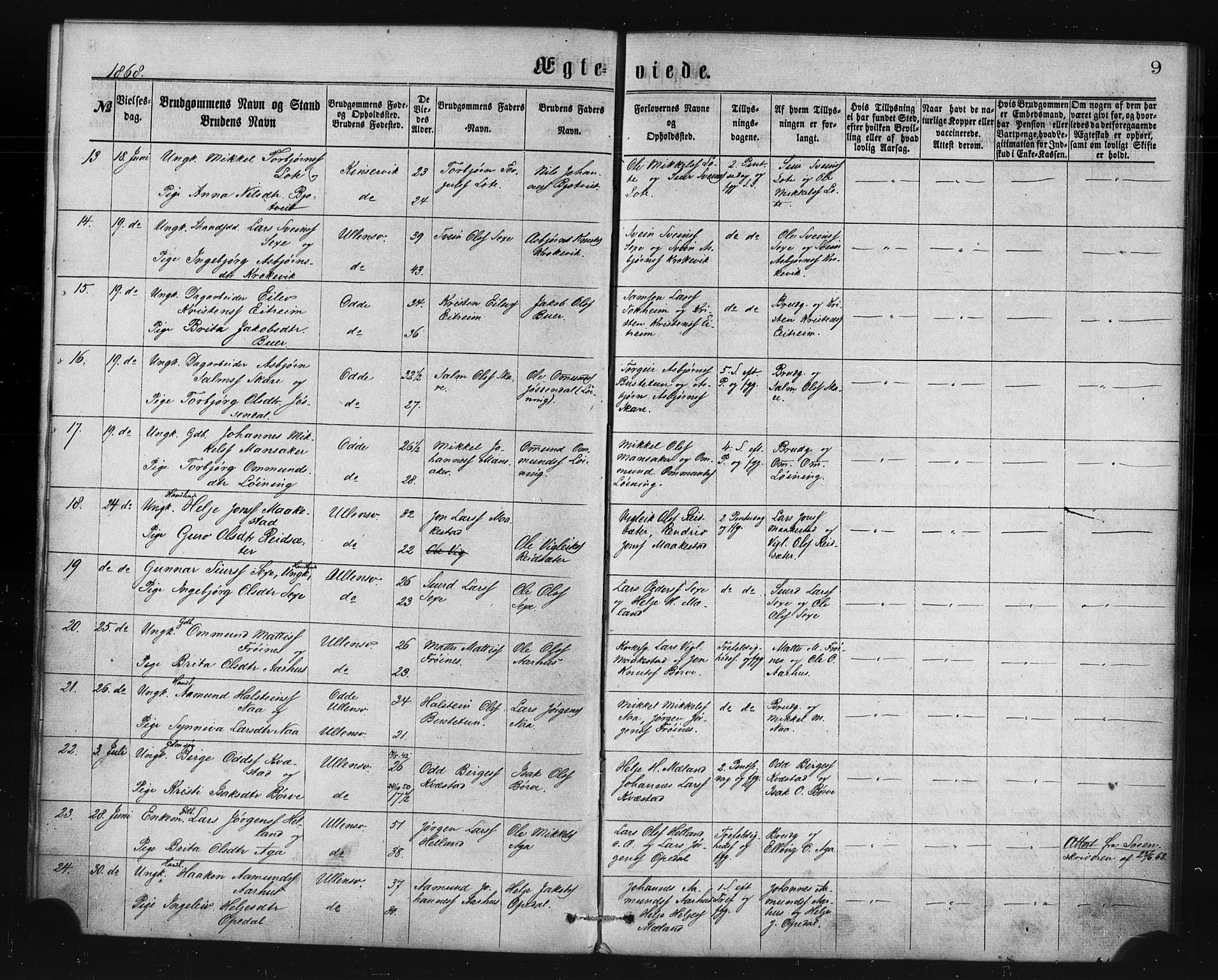 Ullensvang sokneprestembete, AV/SAB-A-78701/H/Haa: Parish register (official) no. A 14, 1867-1882, p. 9