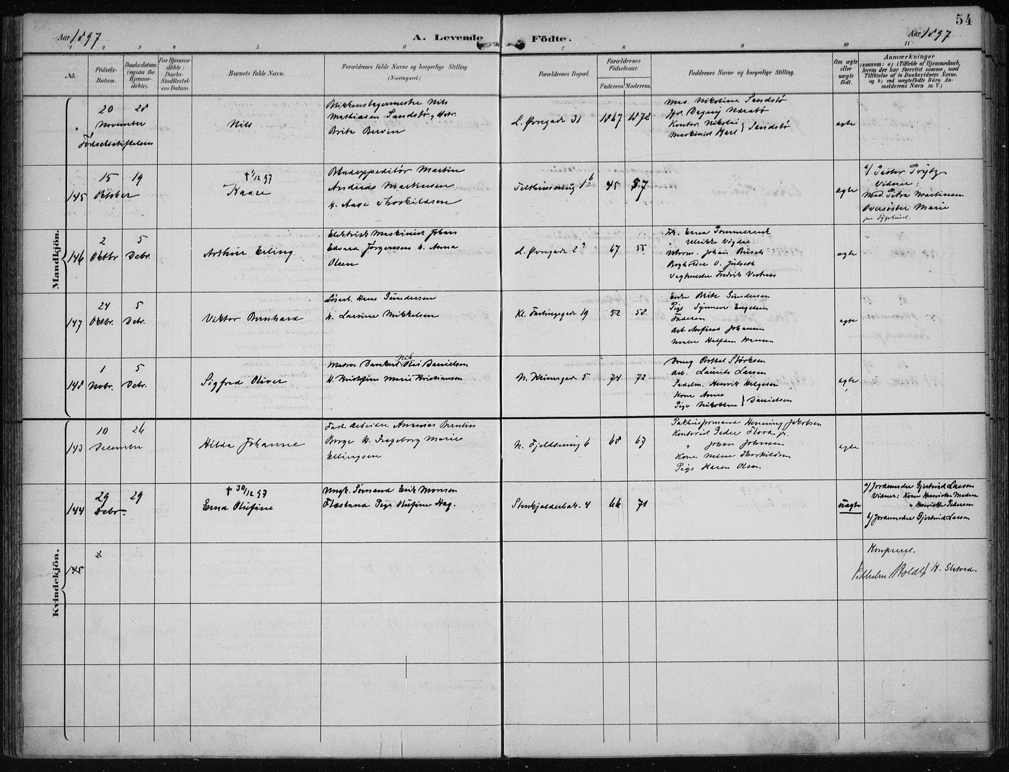 Korskirken sokneprestembete, AV/SAB-A-76101/H/Hab: Parish register (copy) no. B 10, 1896-1905, p. 54