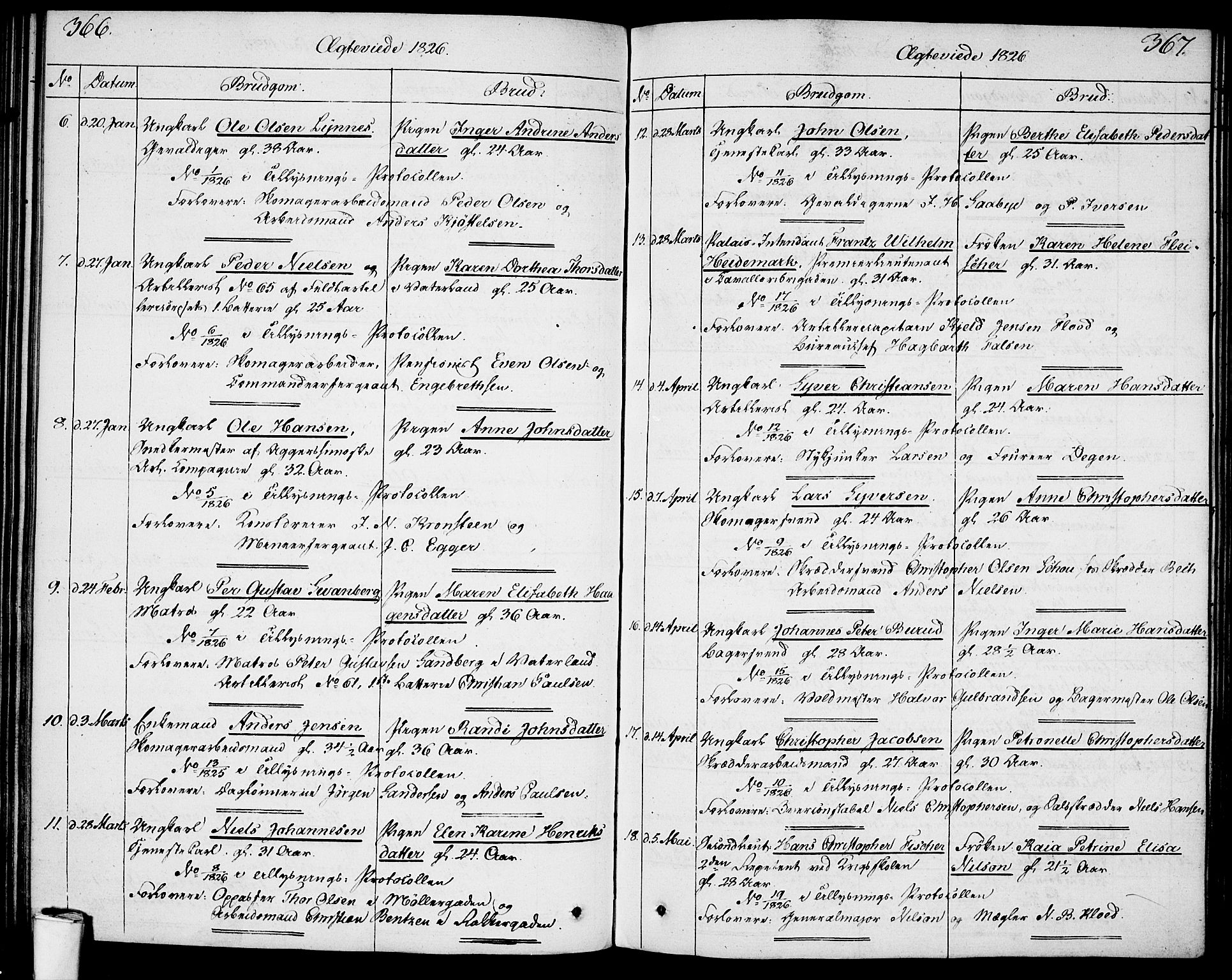 Garnisonsmenigheten Kirkebøker, SAO/A-10846/F/Fa/L0004: Parish register (official) no. 4, 1820-1828, p. 366-367