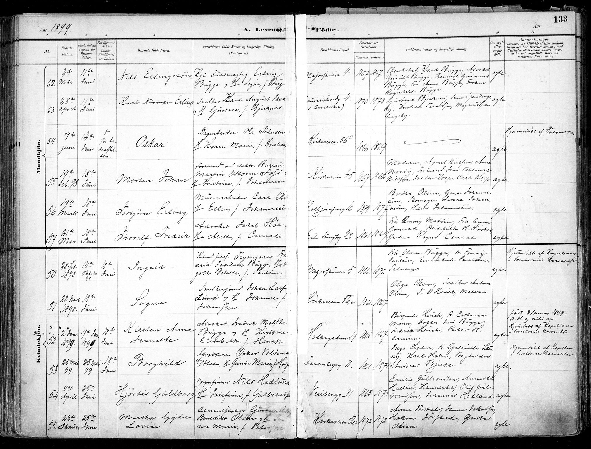 Uranienborg prestekontor Kirkebøker, AV/SAO-A-10877/F/Fa/L0005: Parish register (official) no. 5, 1895-1907, p. 133