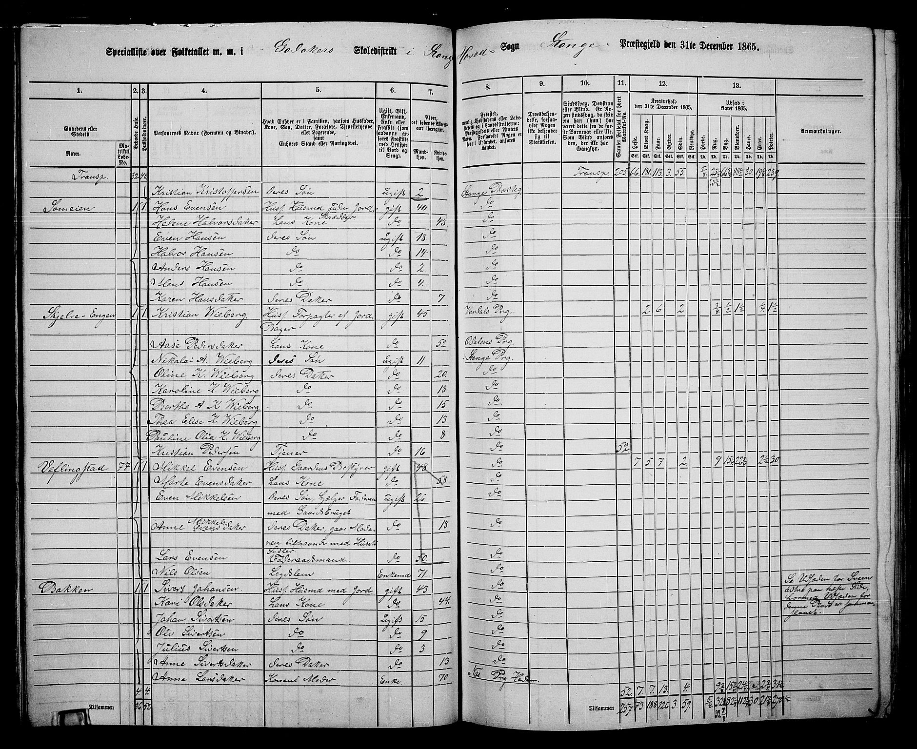 RA, 1865 census for Stange, 1865, p. 88