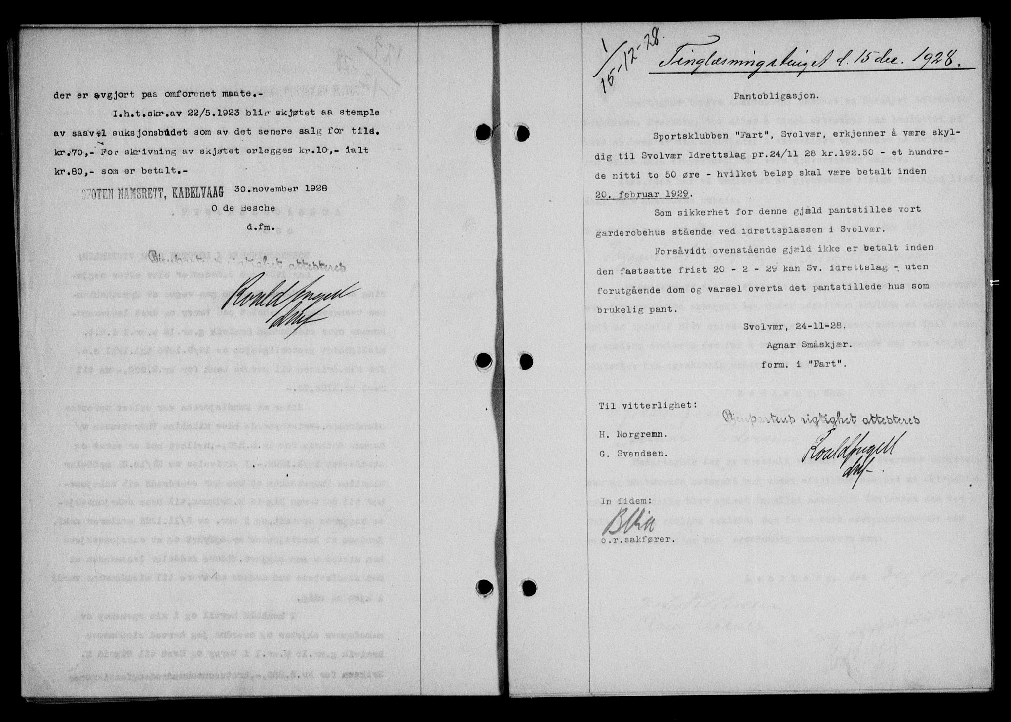 Lofoten sorenskriveri, SAT/A-0017/1/2/2C/L0018b: Mortgage book no. 18b, 1928-1928, Deed date: 15.12.1928