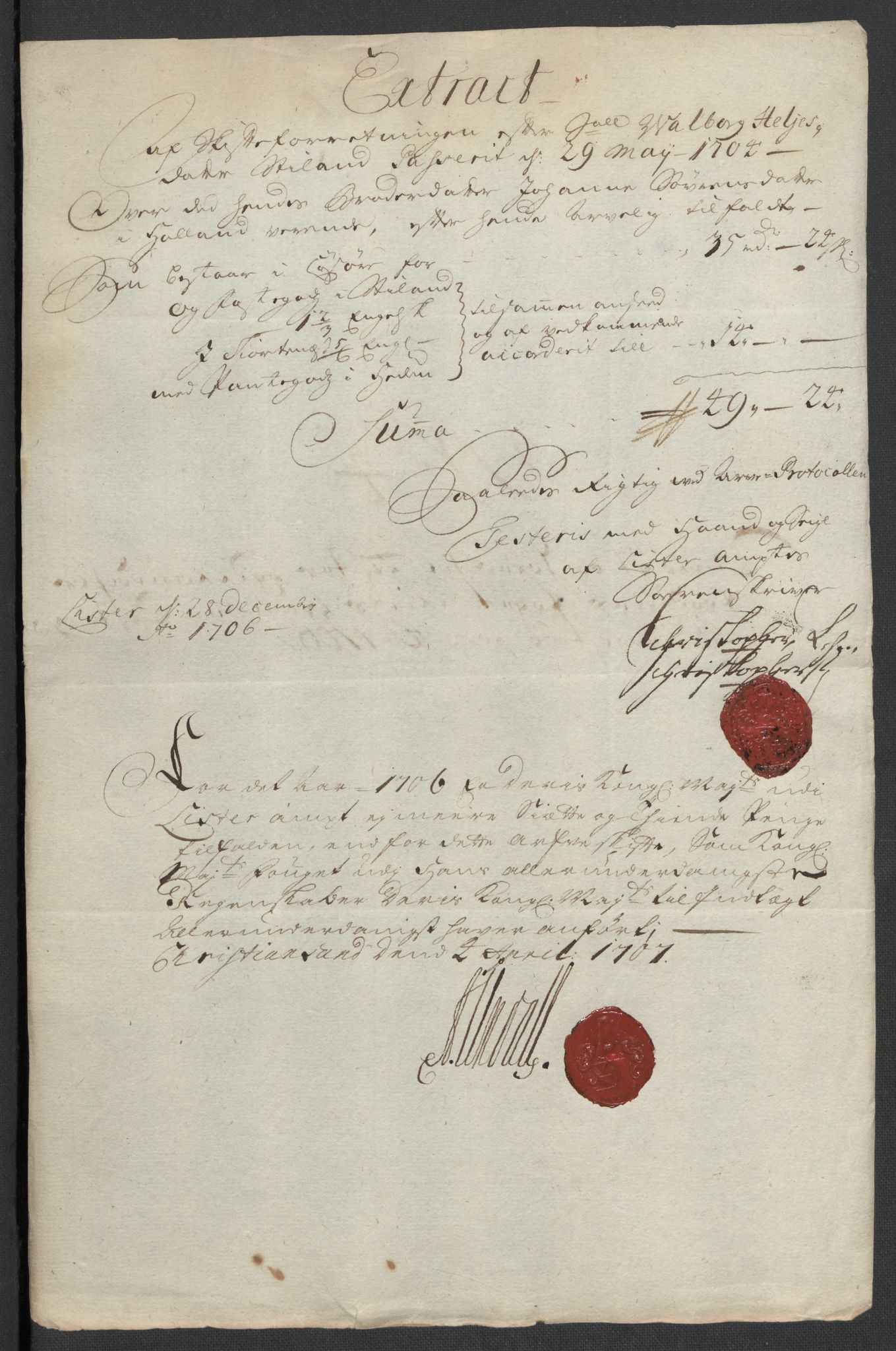 Rentekammeret inntil 1814, Reviderte regnskaper, Fogderegnskap, RA/EA-4092/R43/L2551: Fogderegnskap Lista og Mandal, 1705-1709, p. 273