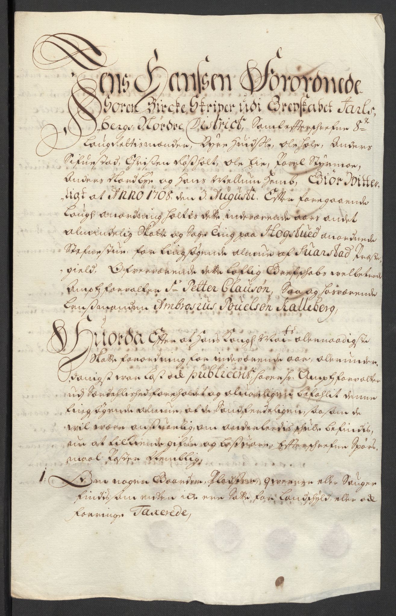Rentekammeret inntil 1814, Reviderte regnskaper, Fogderegnskap, RA/EA-4092/R32/L1873: Fogderegnskap Jarlsberg grevskap, 1708, p. 139