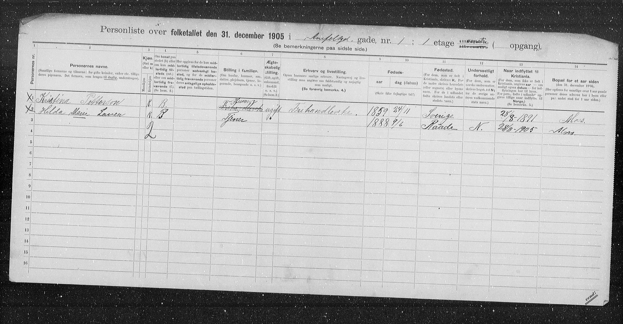 OBA, Municipal Census 1905 for Kristiania, 1905, p. 625