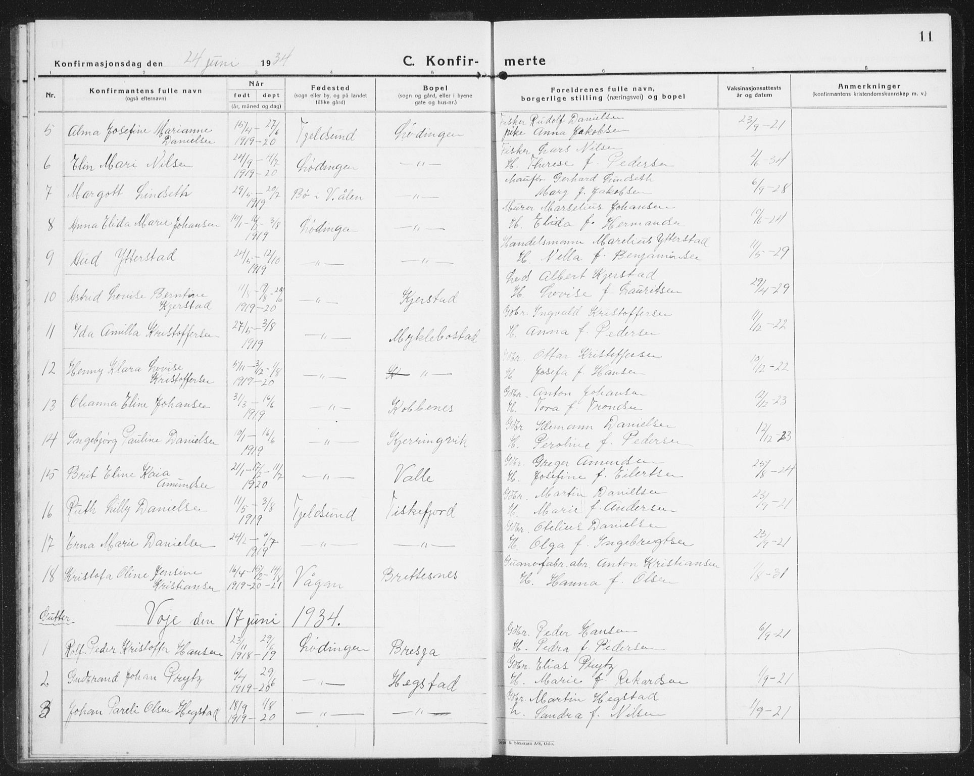 Ministerialprotokoller, klokkerbøker og fødselsregistre - Nordland, SAT/A-1459/872/L1050: Parish register (copy) no. 872C06, 1932-1942, p. 11