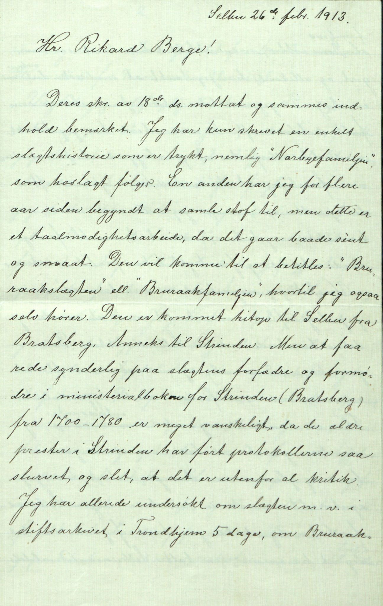 Rikard Berge, TEMU/TGM-A-1003/F/L0005/0014: 160-200 / 173 Biografiar. Brev til Berge frå Ingebr. Flønæs, delvis biografisk, p. 1