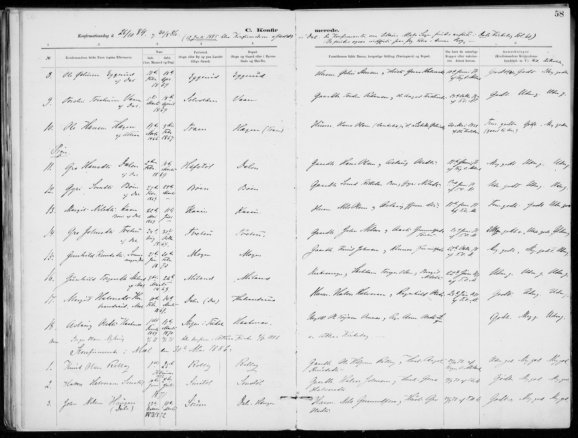 Tinn kirkebøker, AV/SAKO-A-308/F/Fb/L0002: Parish register (official) no. II 2, 1878-1917, p. 58