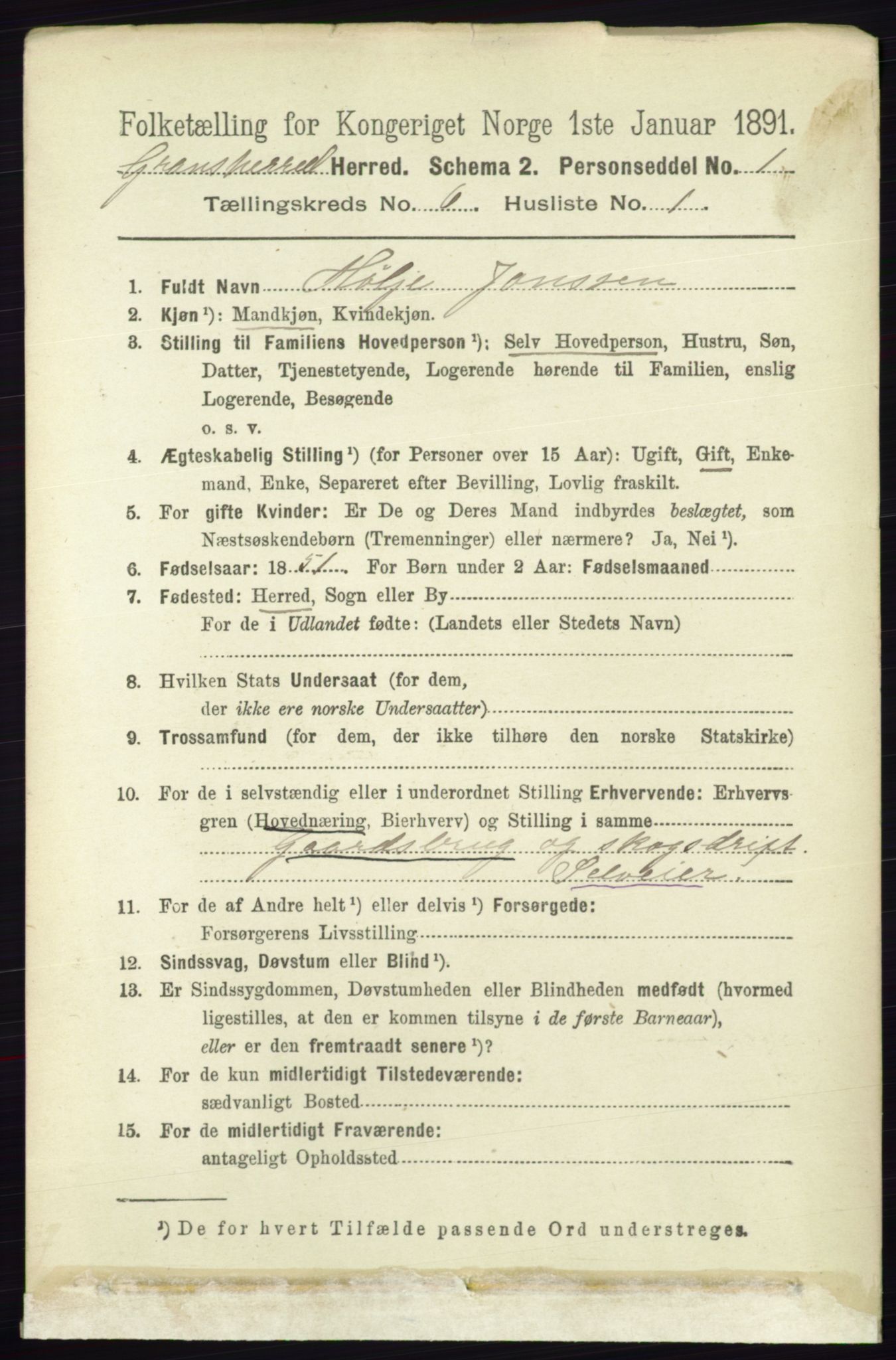 RA, 1891 census for 0824 Gransherad, 1891, p. 1009
