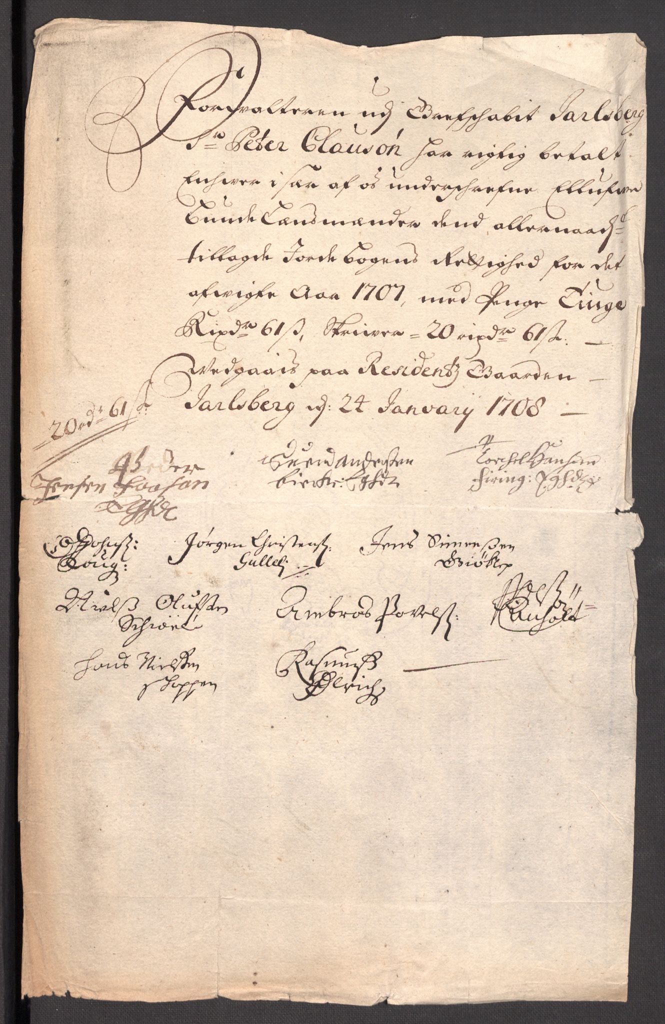 Rentekammeret inntil 1814, Reviderte regnskaper, Fogderegnskap, RA/EA-4092/R32/L1872: Fogderegnskap Jarlsberg grevskap, 1706-1707, p. 489