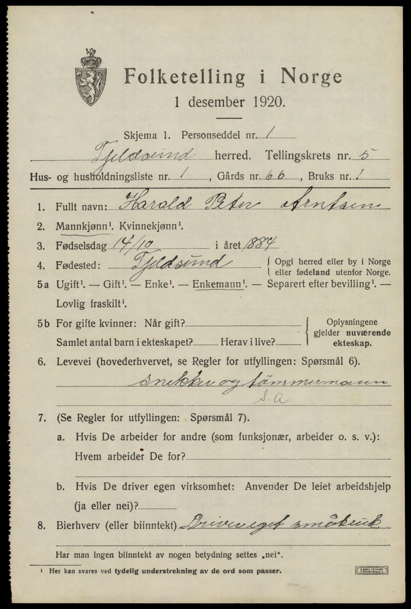 SAT, 1920 census for Tjeldsund, 1920, p. 2692