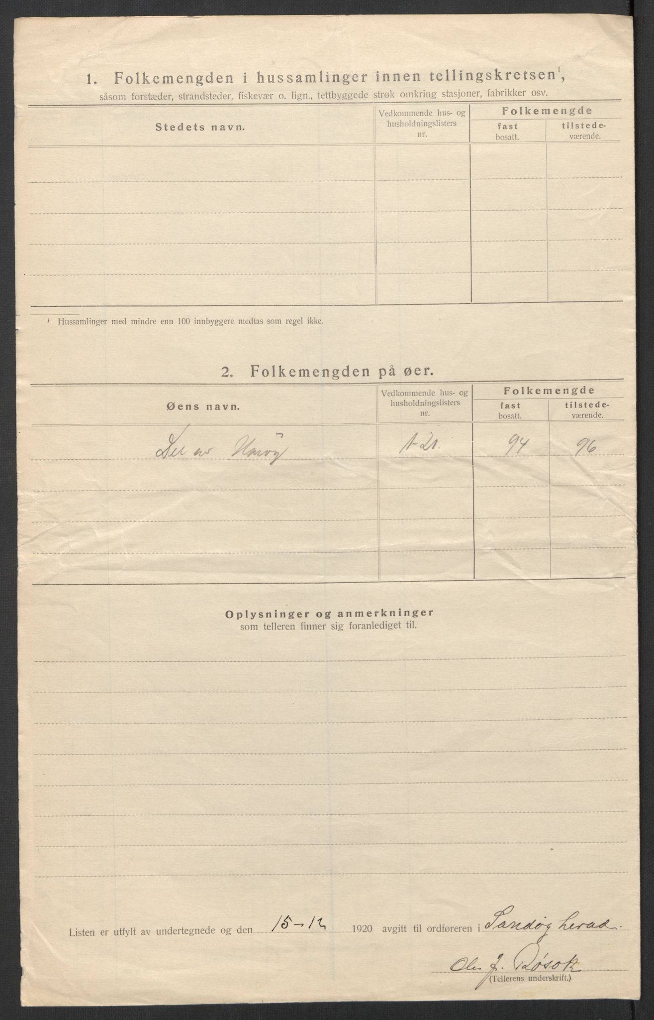 SAT, 1920 census for Sandøy, 1920, p. 8