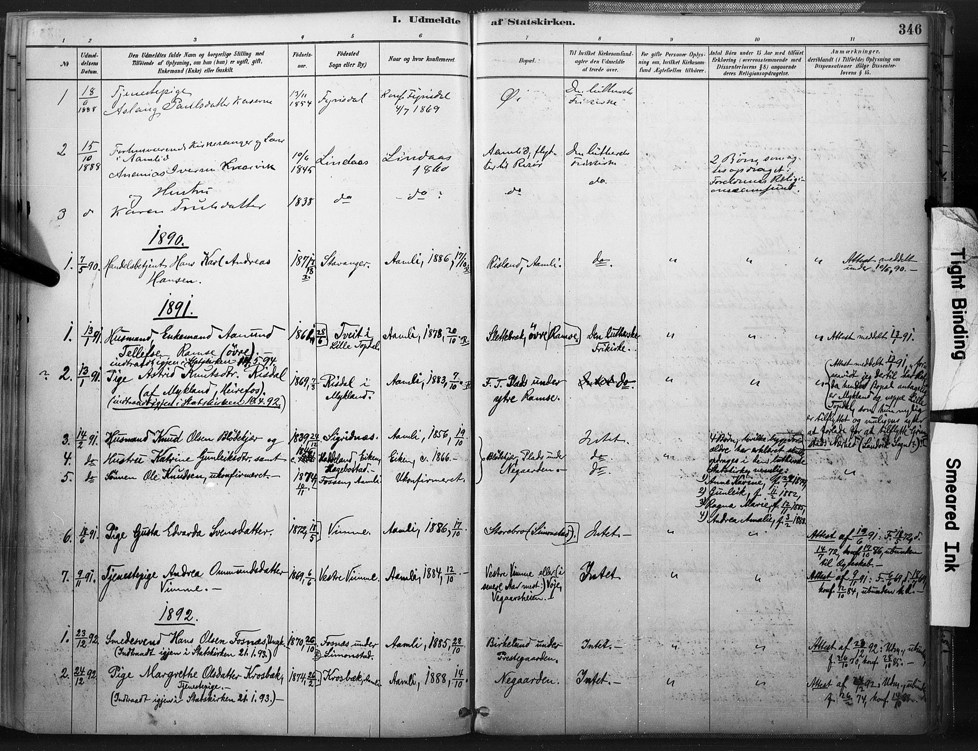 Åmli sokneprestkontor, SAK/1111-0050/F/Fa/Fac/L0010: Parish register (official) no. A 10 /1, 1885-1899, p. 346