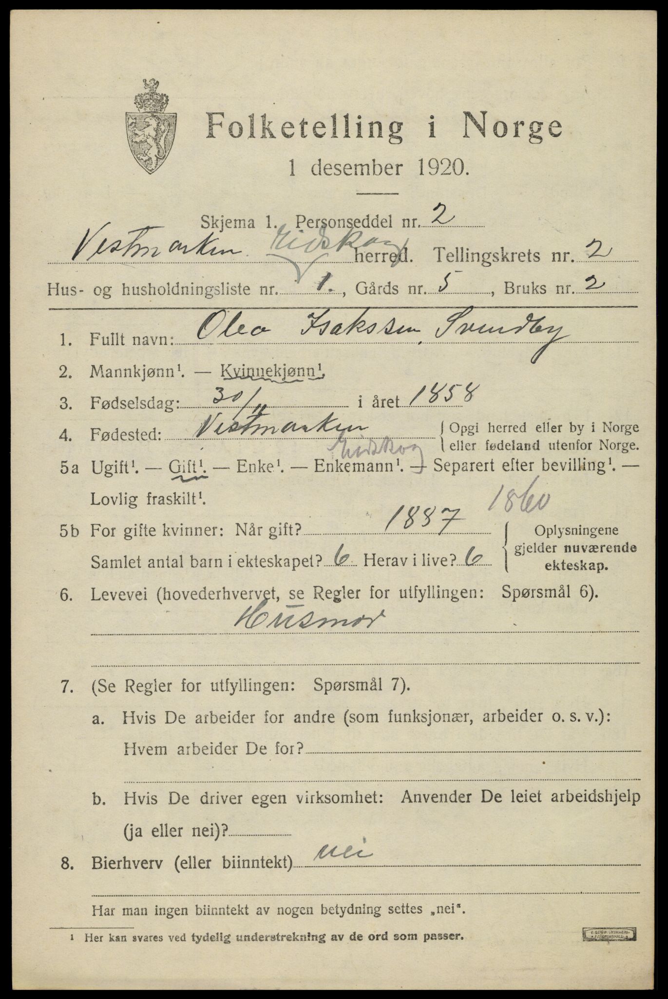 SAH, 1920 census for Eidskog, 1920, p. 3009