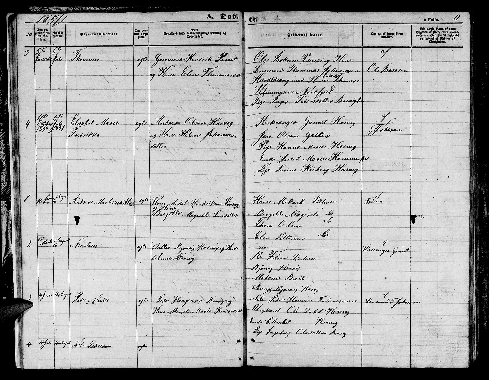 Loppa sokneprestkontor, SATØ/S-1339/H/Hb/L0003klokker: Parish register (copy) no. 3, 1853-1880, p. 11