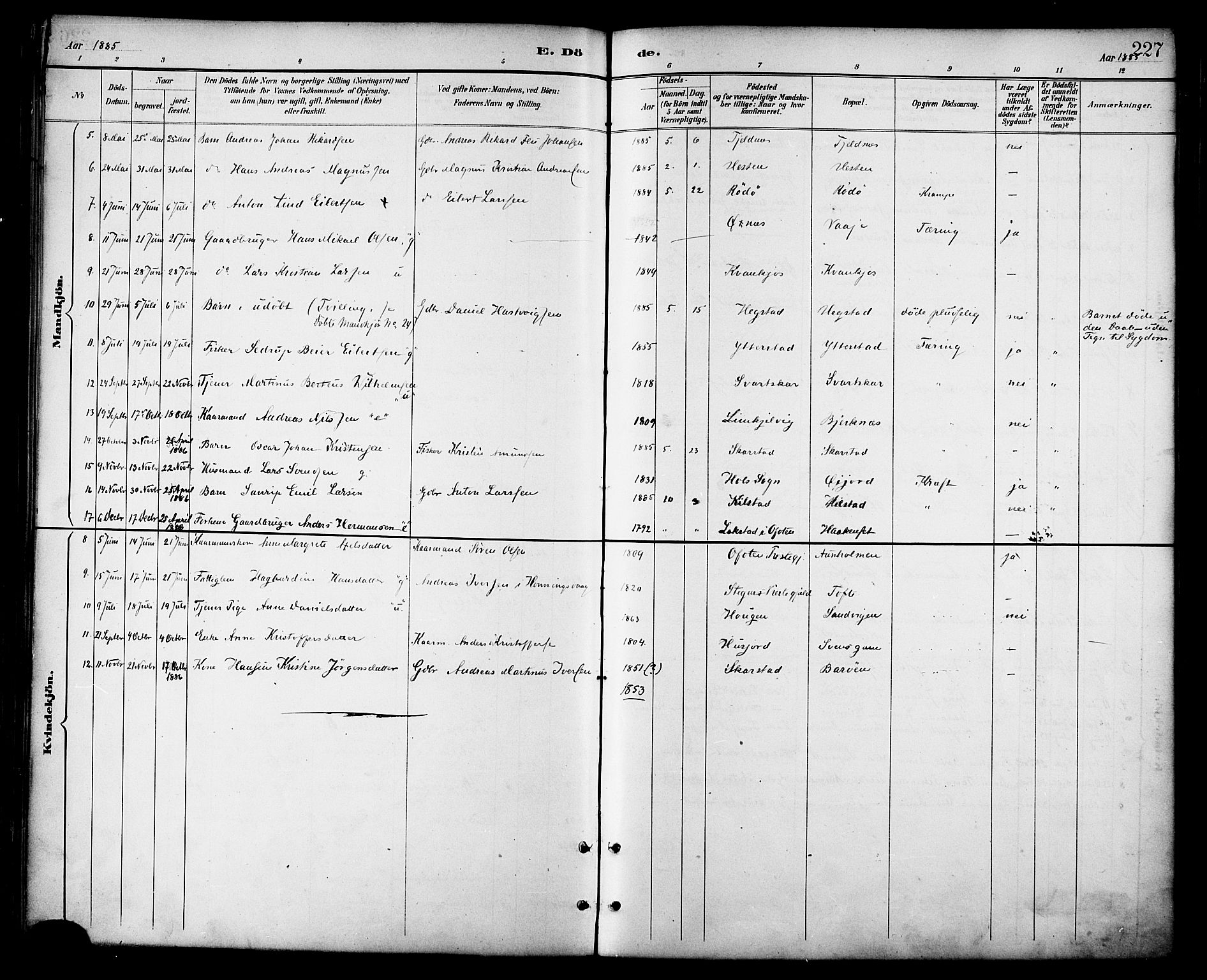 Ministerialprotokoller, klokkerbøker og fødselsregistre - Nordland, SAT/A-1459/872/L1035: Parish register (official) no. 872A10, 1884-1896, p. 227