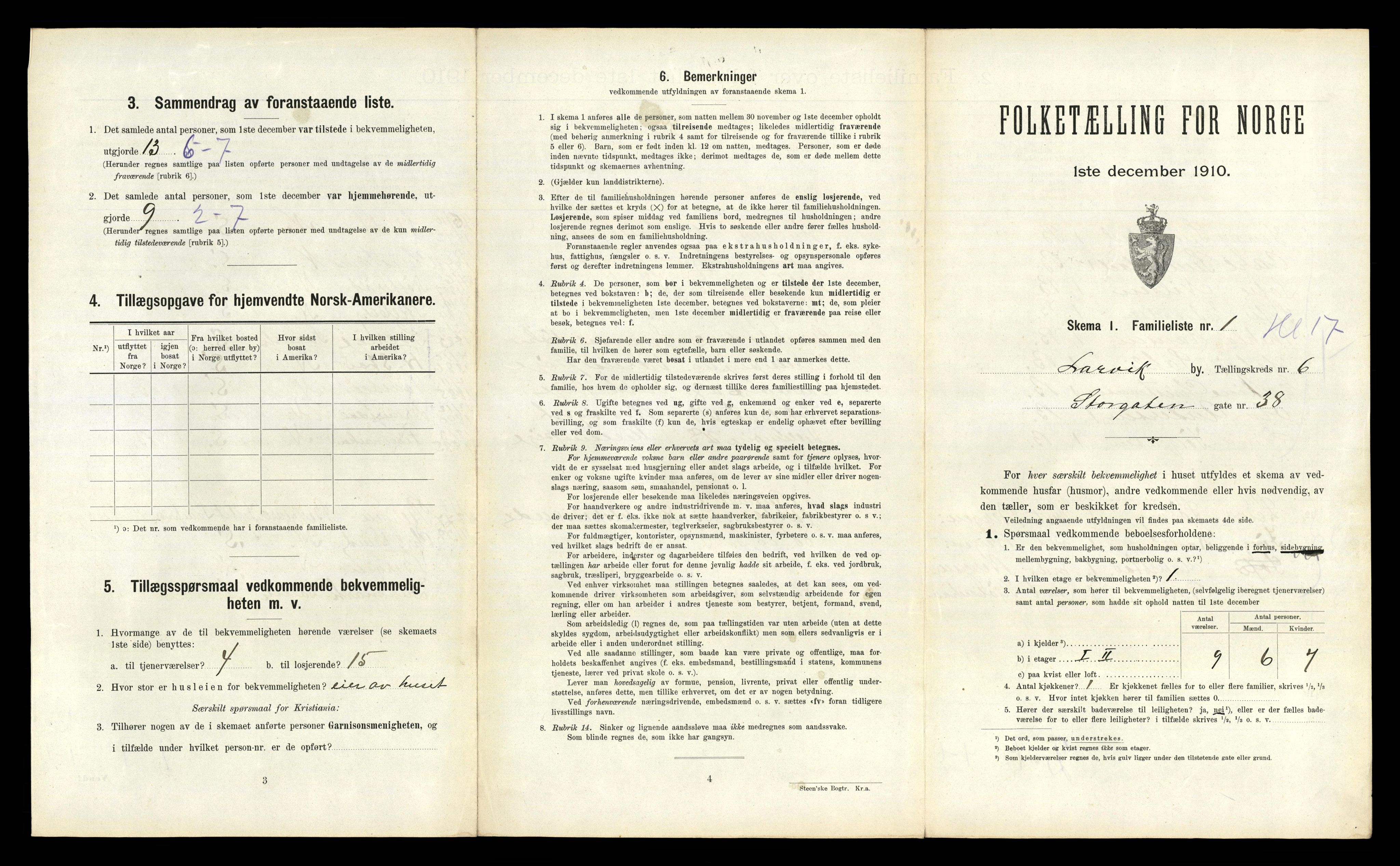 RA, 1910 census for Larvik, 1910, p. 2039