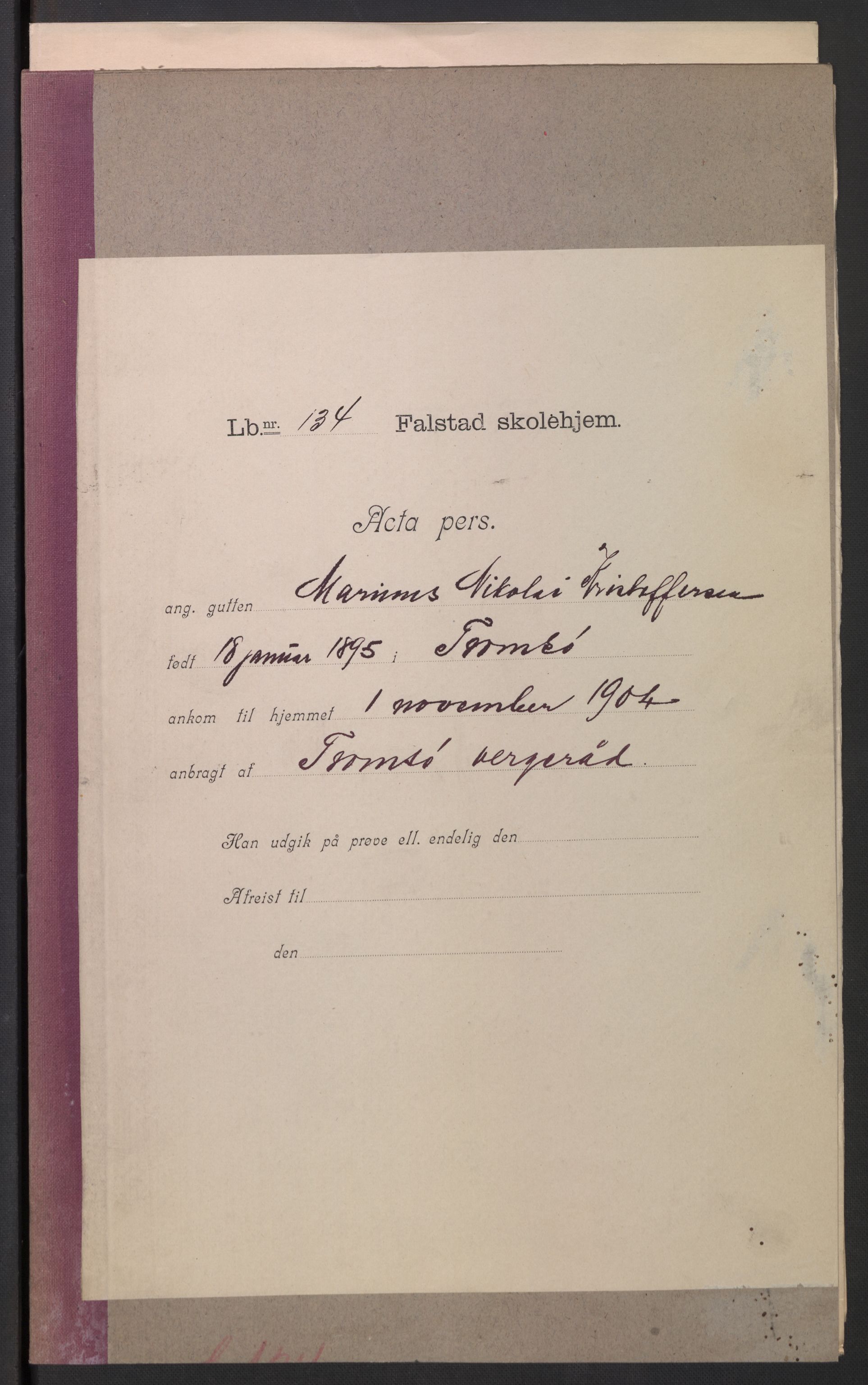 Falstad skolehjem, AV/RA-S-1676/E/Eb/L0006: Elevmapper løpenr. 121-145, 1903-1910, p. 195