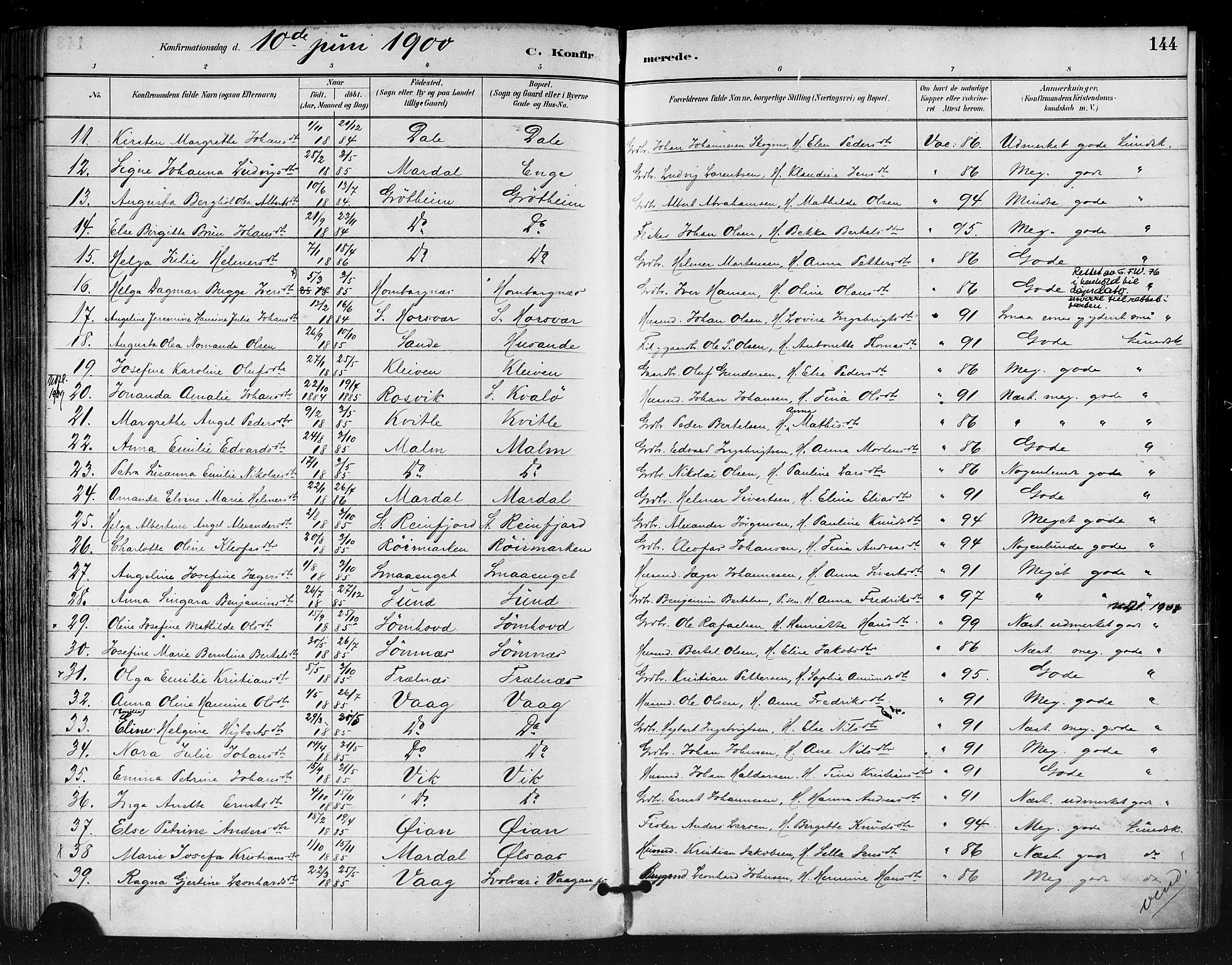 Ministerialprotokoller, klokkerbøker og fødselsregistre - Nordland, AV/SAT-A-1459/812/L0178: Parish register (official) no. 812A07, 1886-1900, p. 144