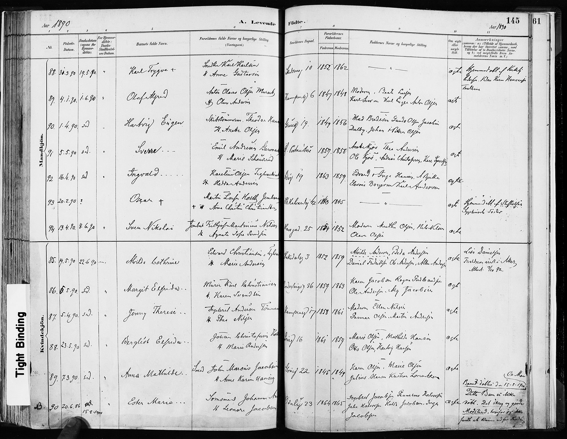 Kampen prestekontor Kirkebøker, AV/SAO-A-10853/F/Fa/L0003: Parish register (official) no. I 3, 1886-1892, p. 145