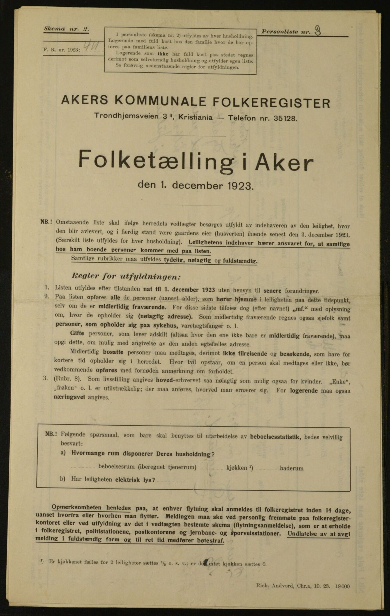 , Municipal Census 1923 for Aker, 1923, p. 2559