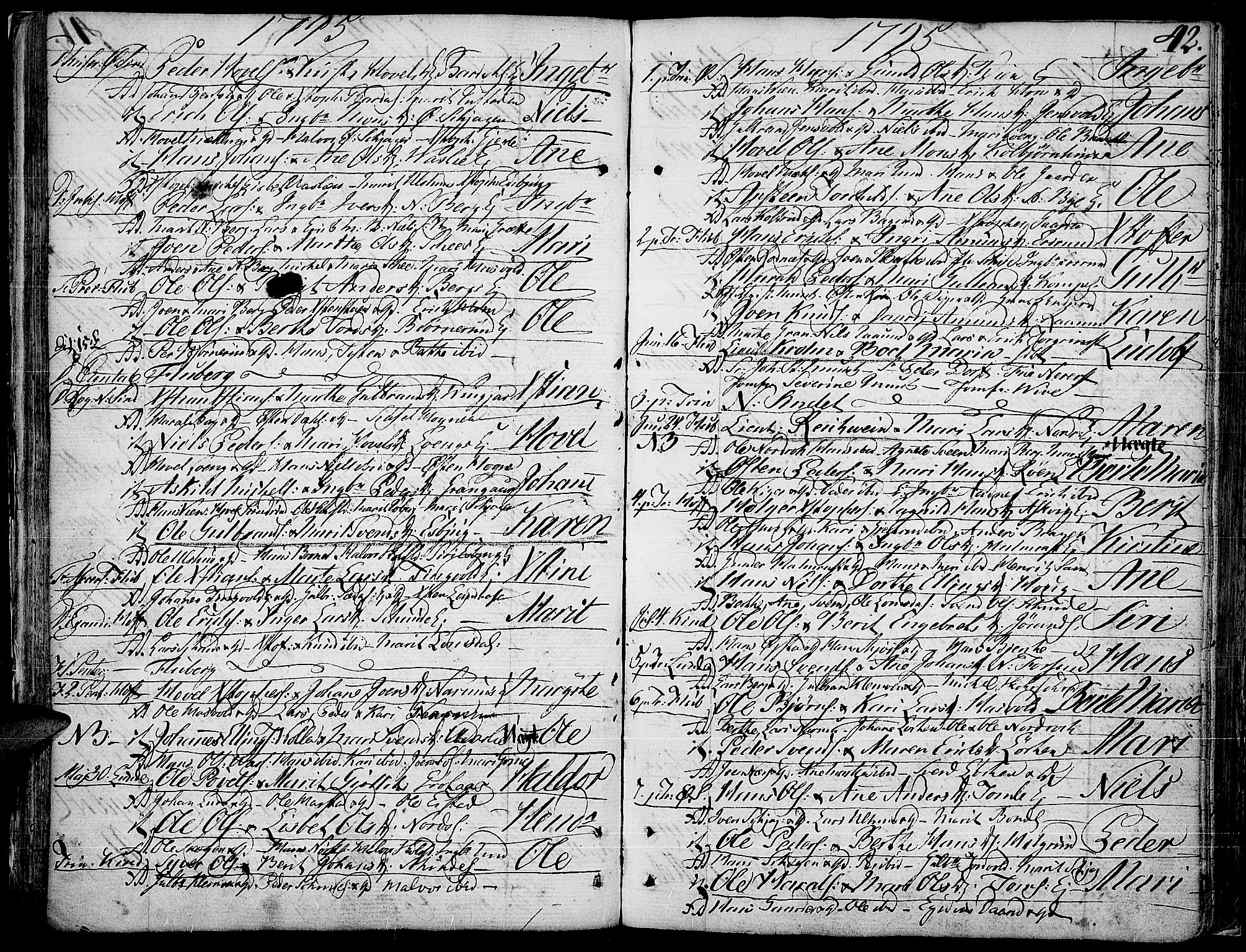Land prestekontor, SAH/PREST-120/H/Ha/Haa/L0006: Parish register (official) no. 6, 1784-1813, p. 42