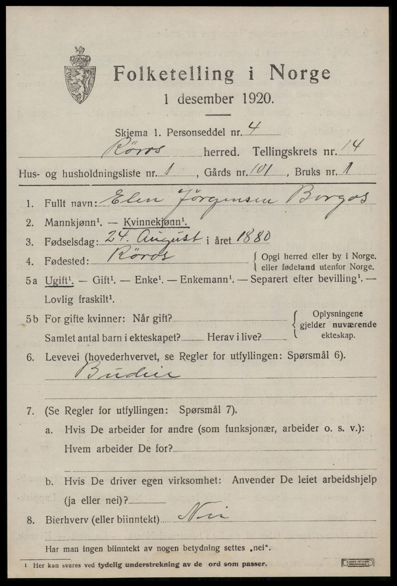 SAT, 1920 census for Røros, 1920, p. 9674