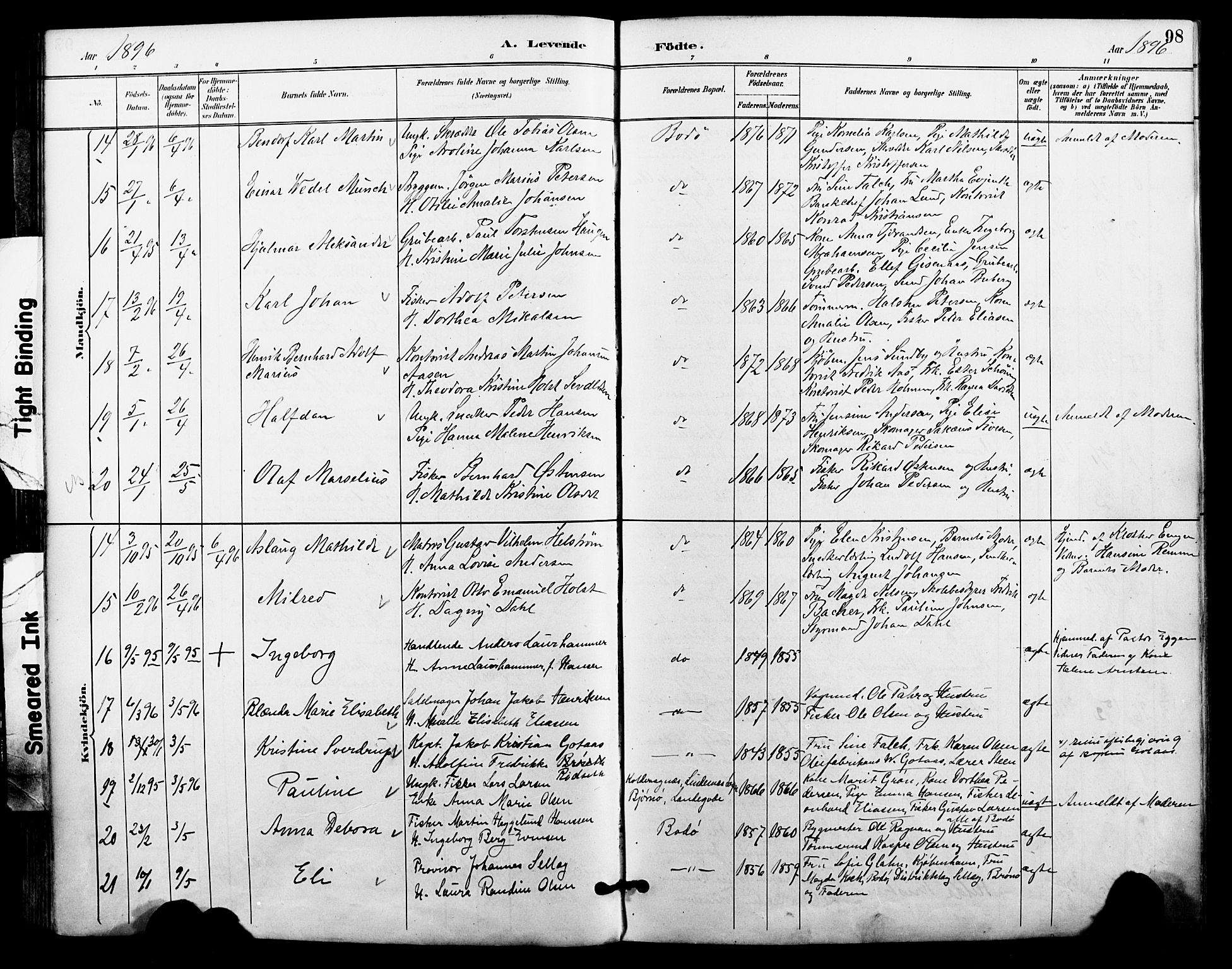 Ministerialprotokoller, klokkerbøker og fødselsregistre - Nordland, AV/SAT-A-1459/801/L0010: Parish register (official) no. 801A10, 1888-1899, p. 98