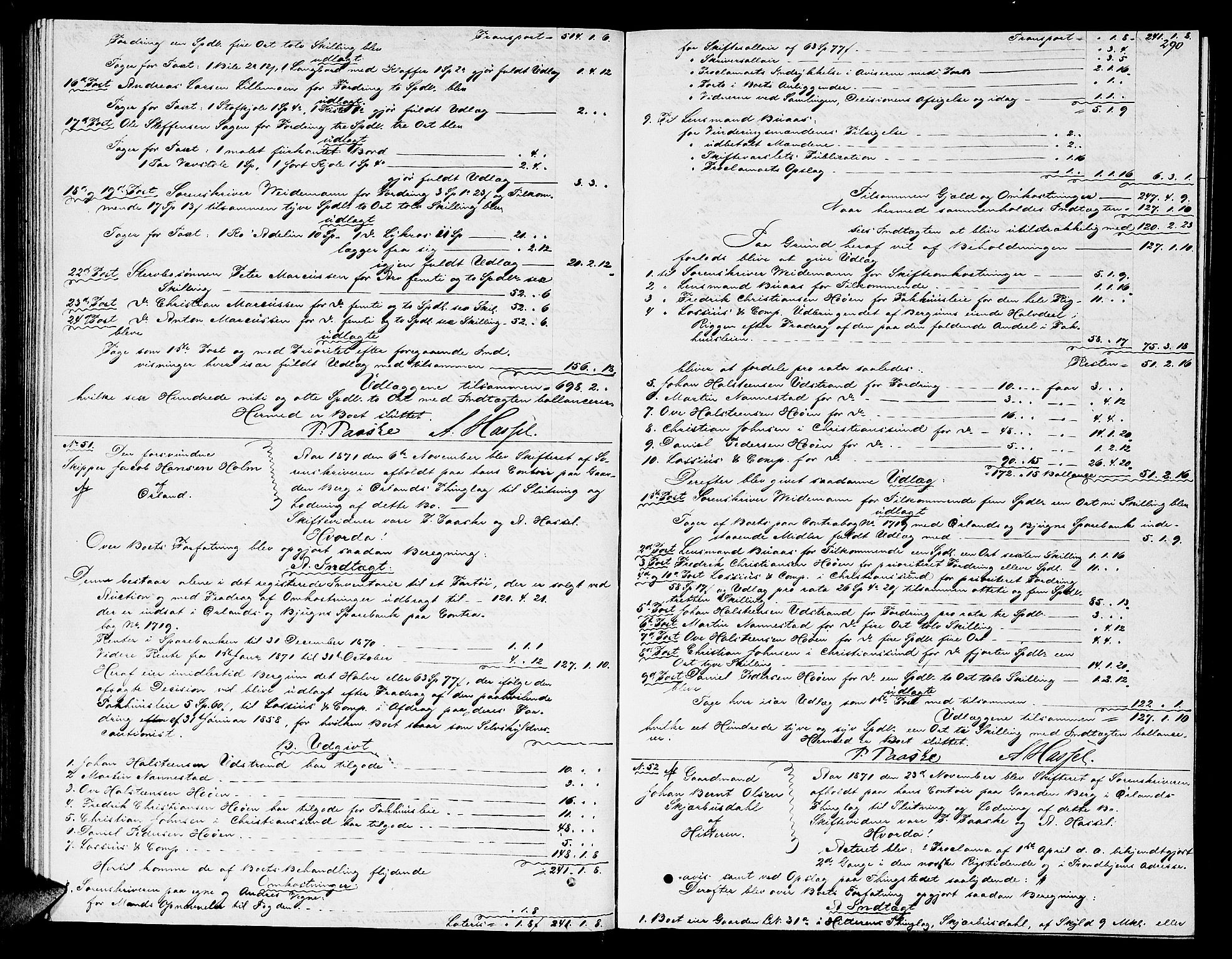 Fosen sorenskriveri, AV/SAT-A-1107/1/3/3A/L0025: Skifteutlodningsprotokoll nr. 4, 1867-1874, p. 290