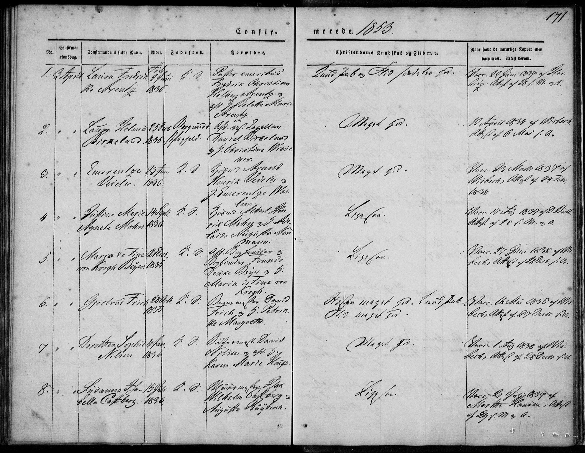 Korskirken sokneprestembete, SAB/A-76101/H/Haa/L0026: Parish register (official) no. C 2, 1842-1854, p. 171