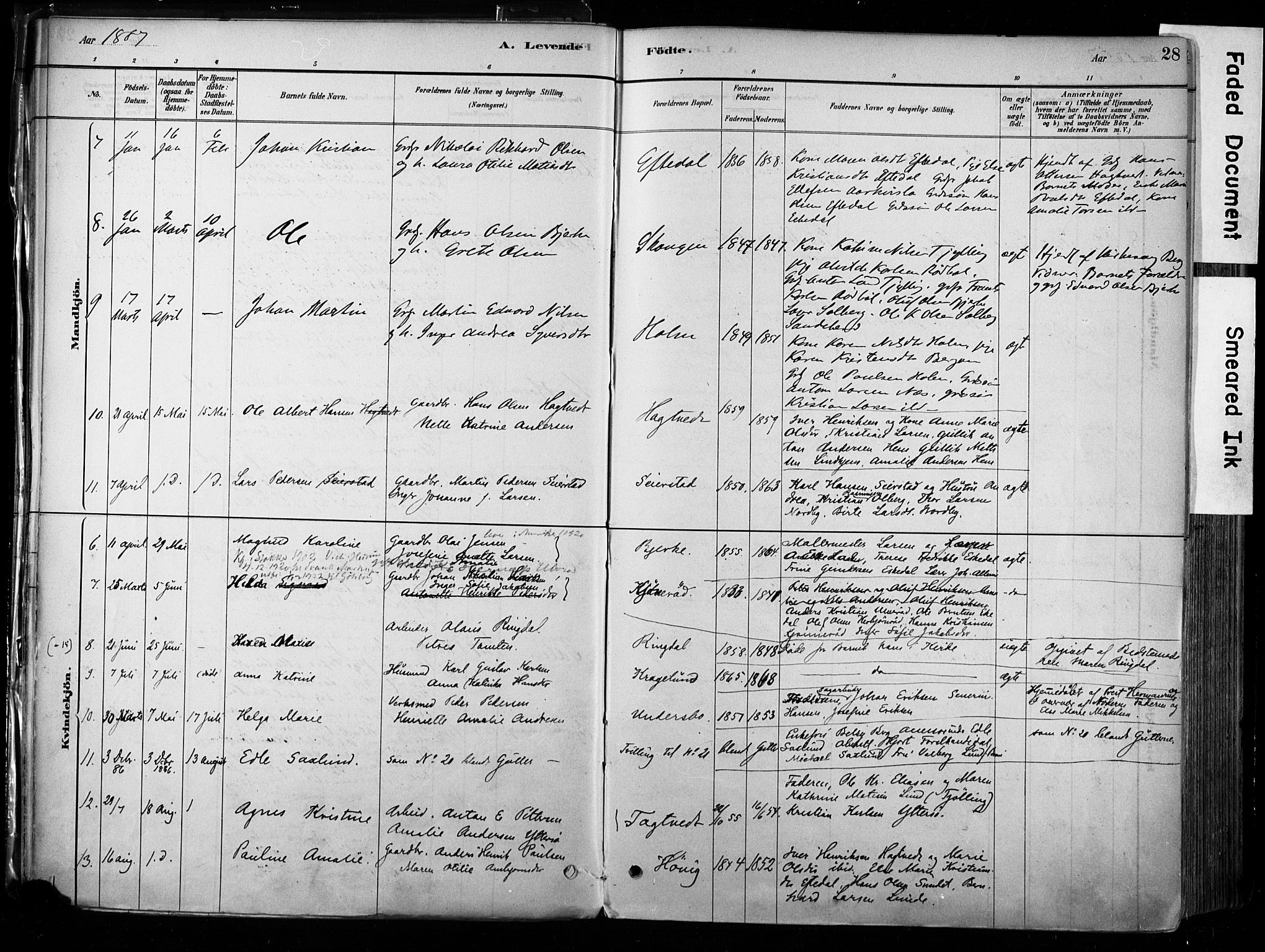 Hedrum kirkebøker, AV/SAKO-A-344/F/Fa/L0009: Parish register (official) no. I 9, 1881-1903, p. 28