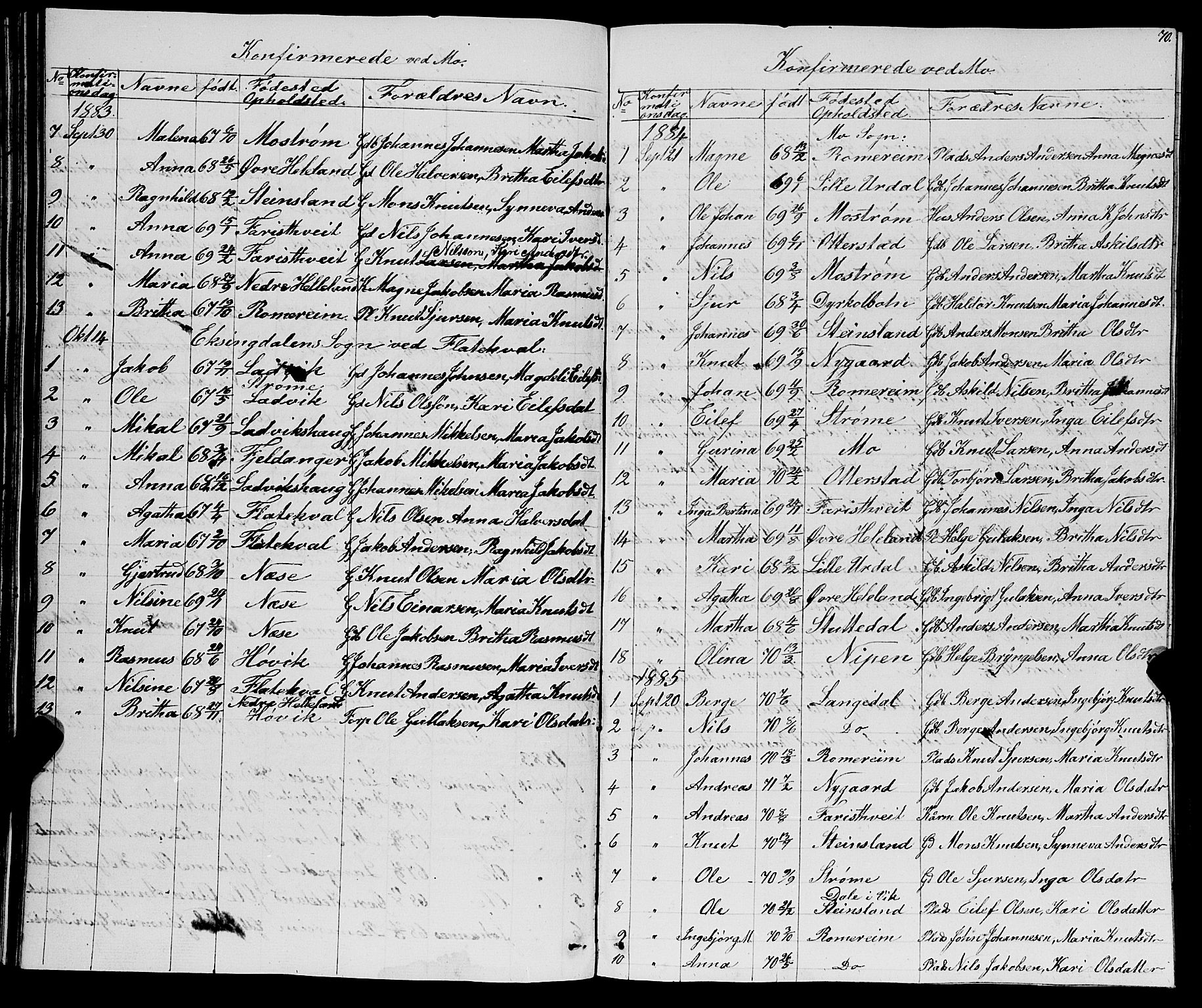 Osterfjorden Soknepresembete, SAB/A-77301: Parish register (copy) no. B 1, 1851-1890, p. 70