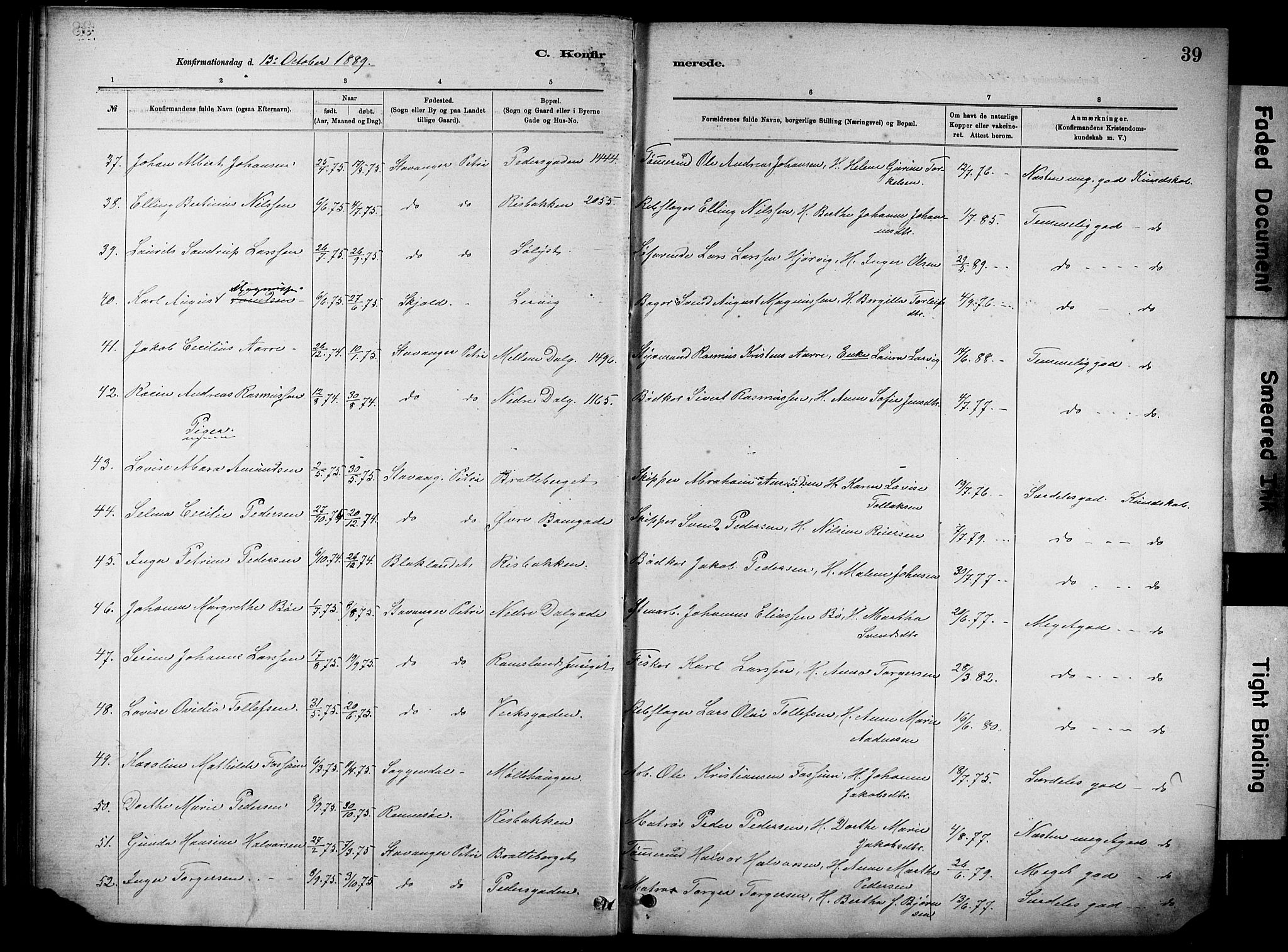 St. Johannes sokneprestkontor, AV/SAST-A-101814/001/30/30BA/L0002: Parish register (official) no. A 2, 1885-1899, p. 39