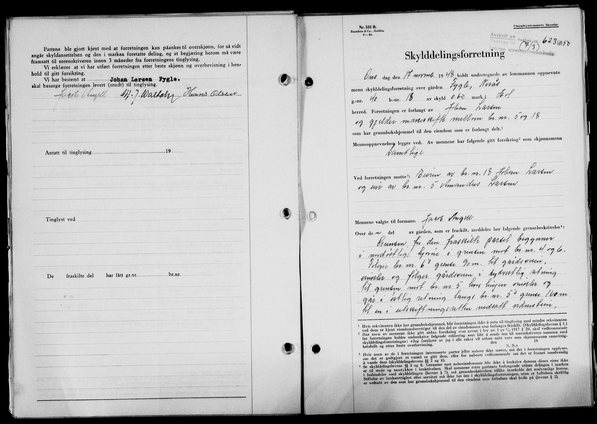 Lofoten sorenskriveri, SAT/A-0017/1/2/2C/L0023a: Mortgage book no. 23a, 1950-1950, Diary no: : 623/1950