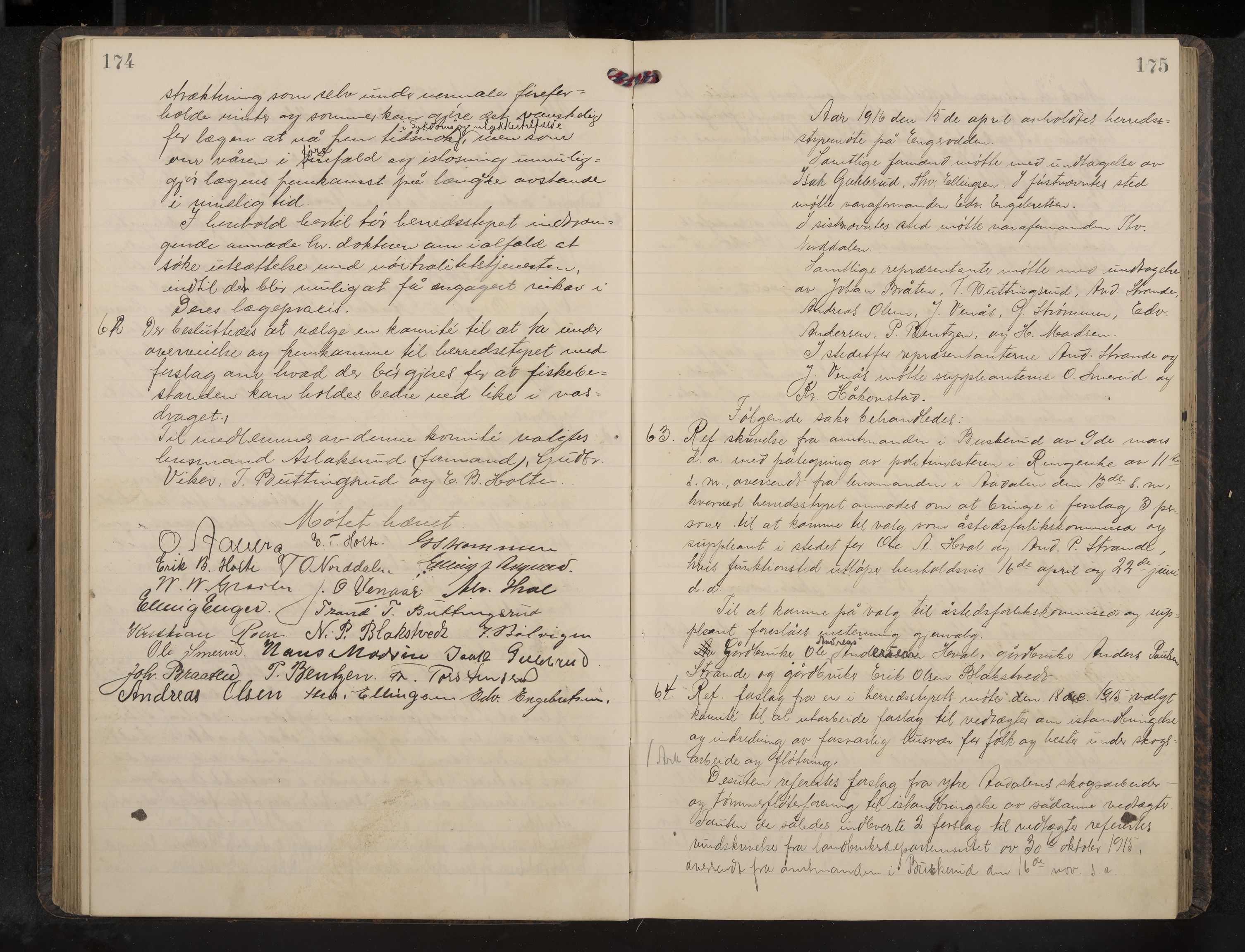 Ådal formannskap og sentraladministrasjon, IKAK/0614021/A/Aa/L0004: Møtebok, 1914-1918, p. 174-175