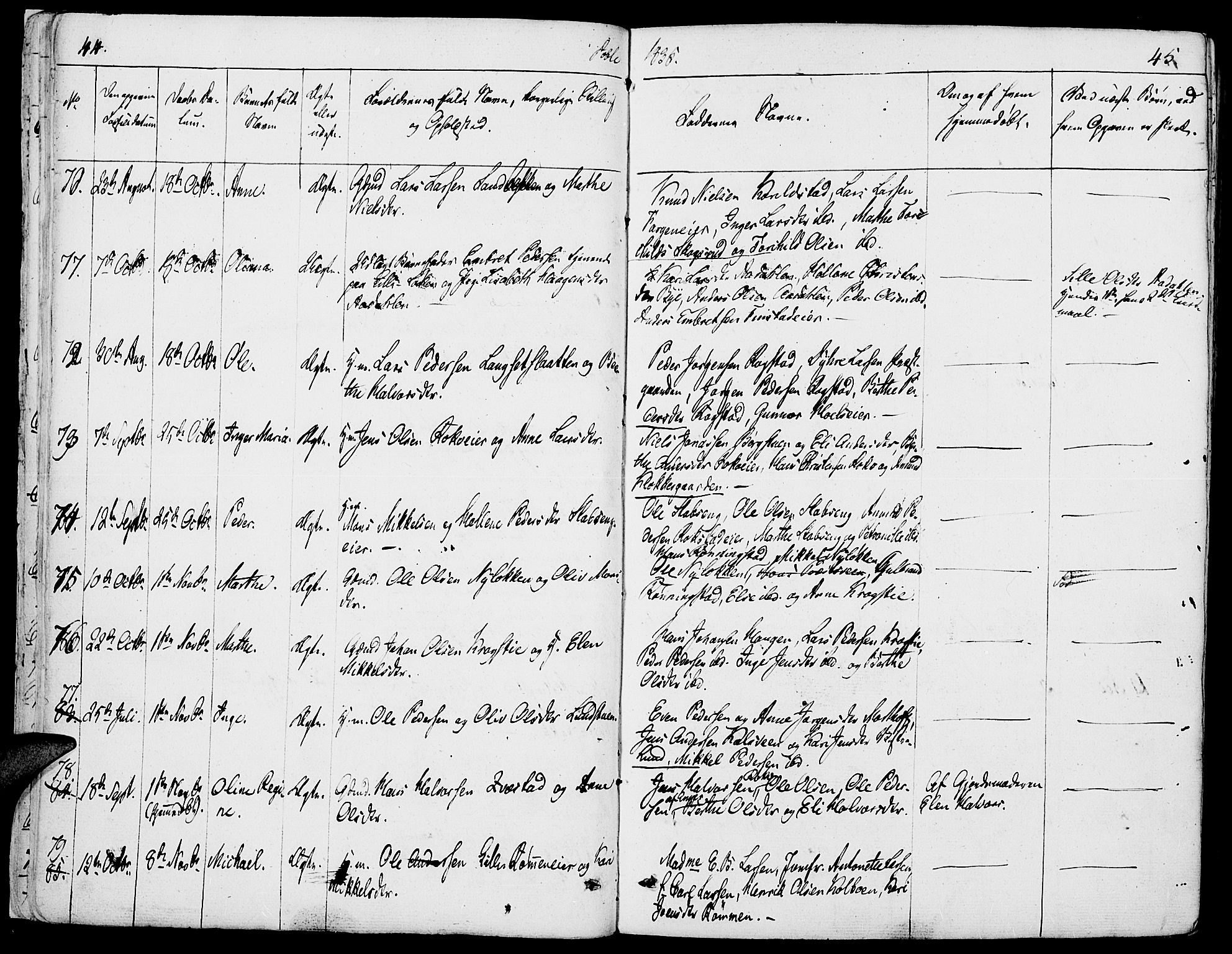 Løten prestekontor, AV/SAH-PREST-022/K/Ka/L0006: Parish register (official) no. 6, 1832-1849, p. 44-45