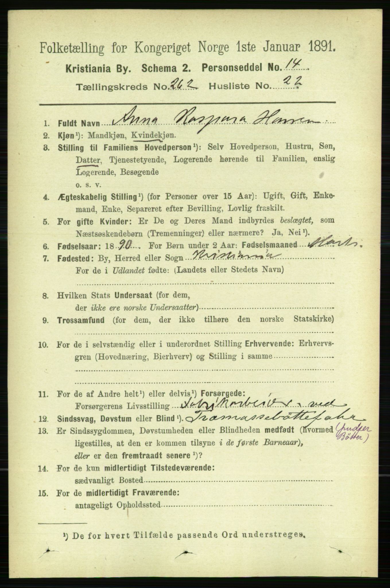 RA, 1891 census for 0301 Kristiania, 1891, p. 159424