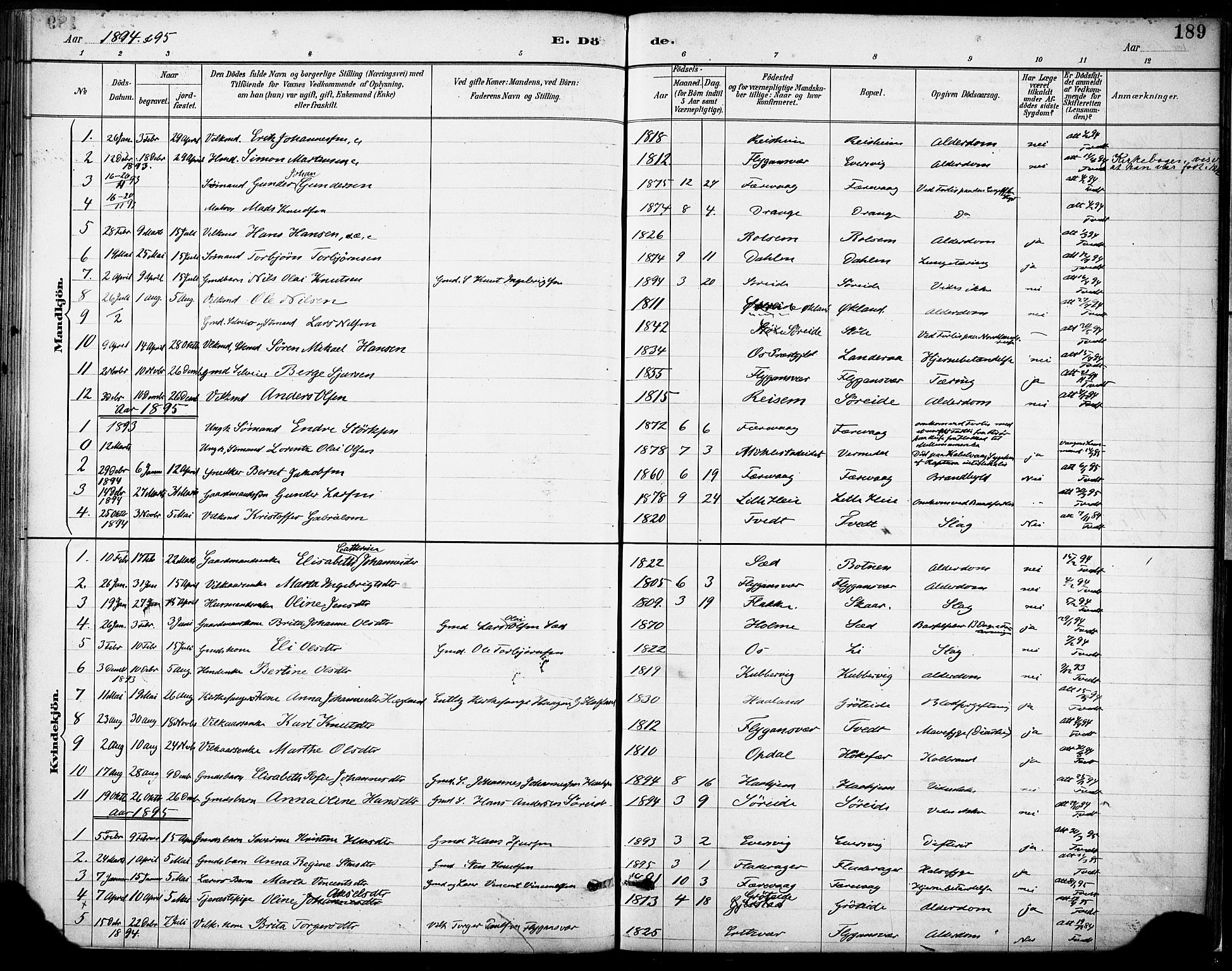 Tysnes sokneprestembete, AV/SAB-A-78601/H/Haa: Parish register (official) no. D 1, 1887-1904, p. 189