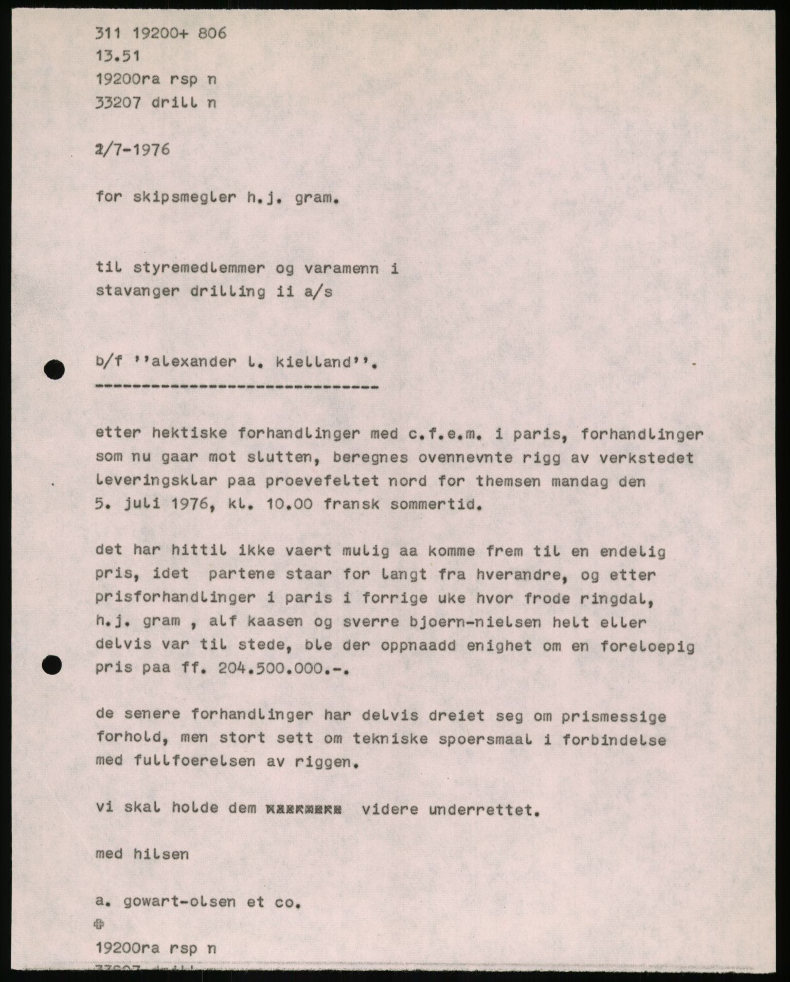 Pa 1503 - Stavanger Drilling AS, SAST/A-101906/A/Ab/Abc/L0006: Styrekorrespondanse Stavanger Drilling II A/S, 1974-1977, p. 277