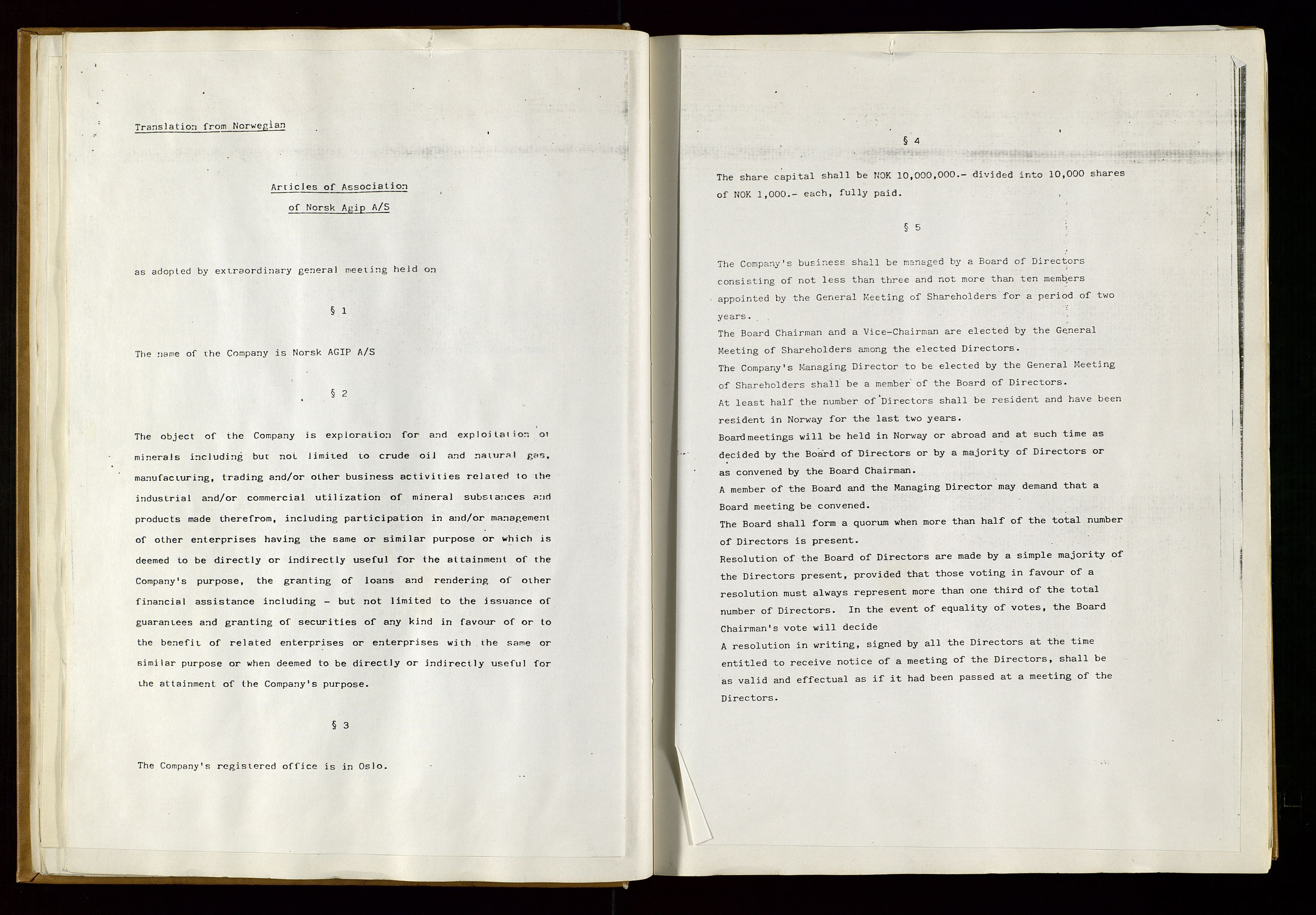 Pa 1583 - Norsk Agip AS, SAST/A-102138/A/Aa/L0001: General assembly and Board of Directors meeting minutes, 1965-1990