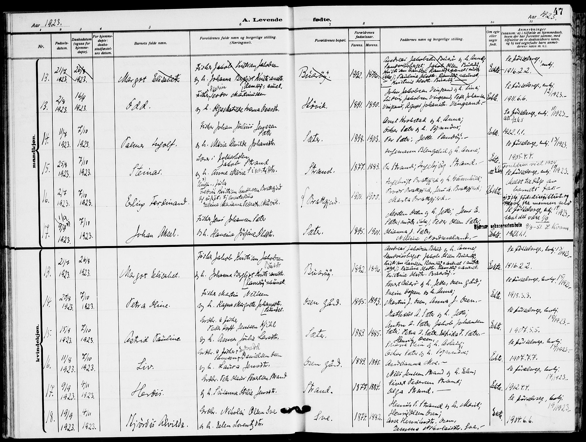 Ministerialprotokoller, klokkerbøker og fødselsregistre - Sør-Trøndelag, AV/SAT-A-1456/658/L0724: Parish register (official) no. 658A03, 1912-1924, p. 47