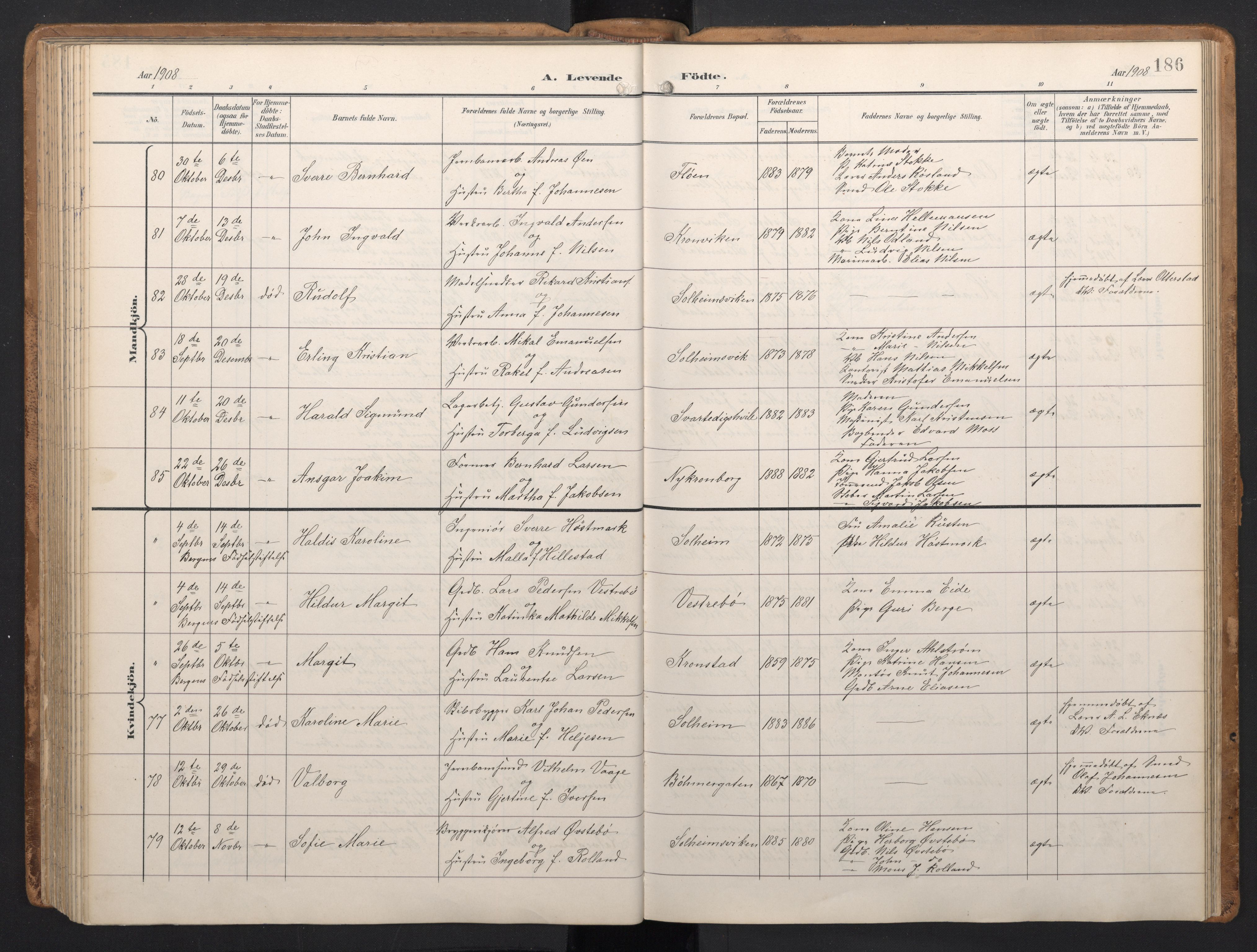 Årstad Sokneprestembete, AV/SAB-A-79301/H/Hab/L0002: Parish register (copy) no. A 2, 1896-1912, p. 185b-186a