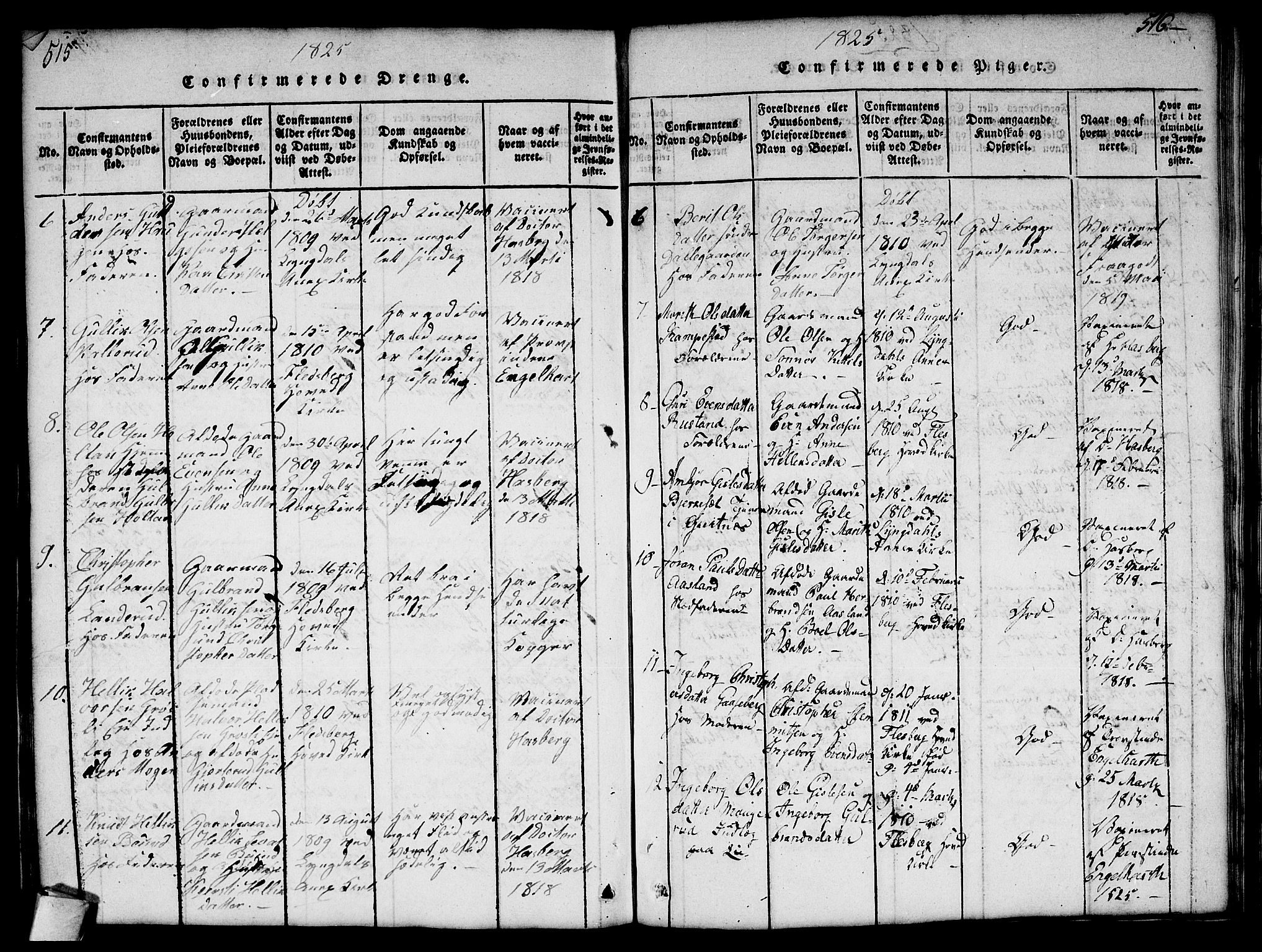 Flesberg kirkebøker, SAKO/A-18/G/Ga/L0001: Parish register (copy) no. I 1, 1816-1834, p. 515-516