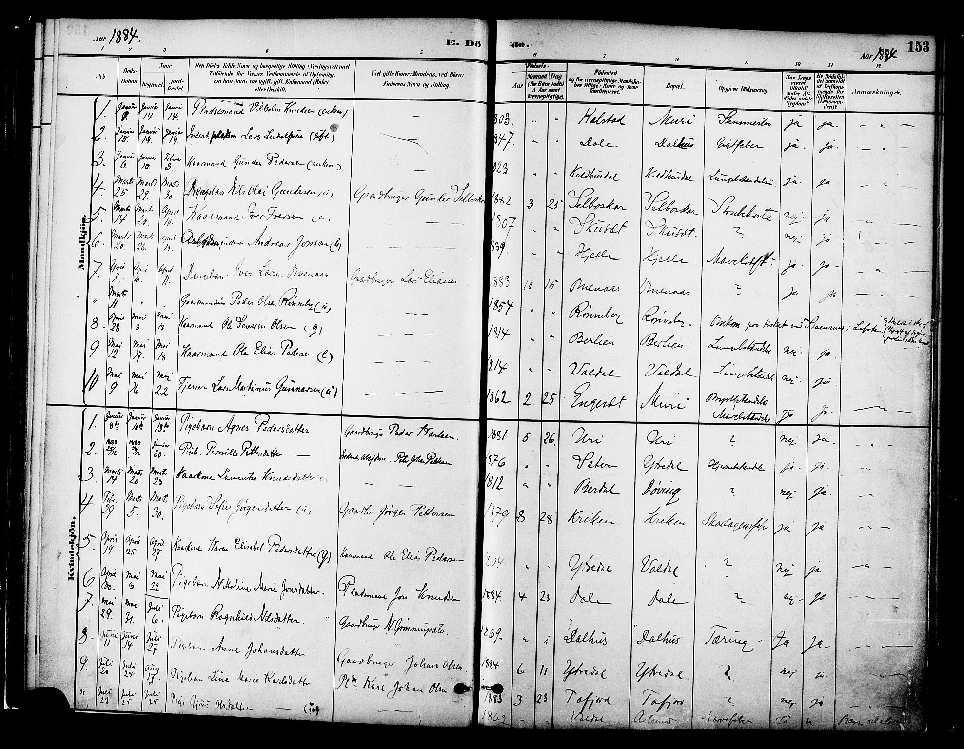 Ministerialprotokoller, klokkerbøker og fødselsregistre - Møre og Romsdal, SAT/A-1454/519/L0255: Parish register (official) no. 519A14, 1884-1908, p. 153