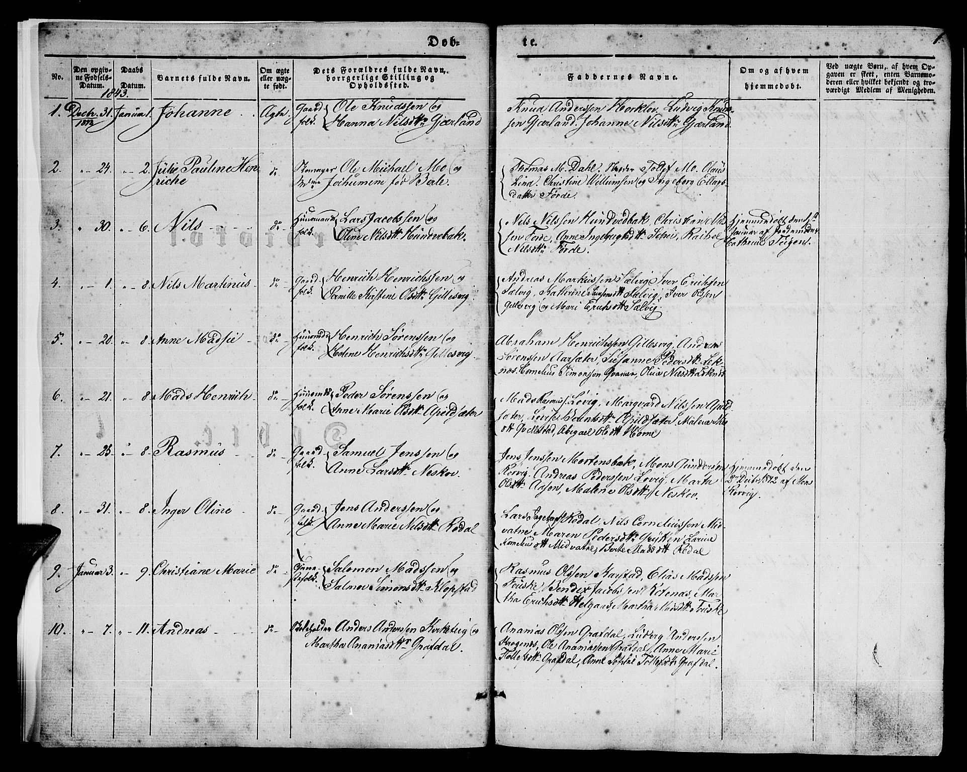 Førde sokneprestembete, SAB/A-79901/H/Haa/Haaa/L0007: Parish register (official) no. A 7, 1843-1860, p. 1
